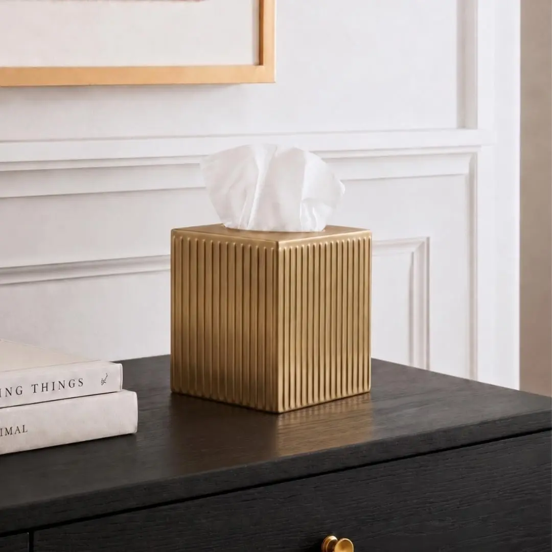Monarch Abode Brushed Gold Metal Square Tissue Box Cover | Decorative Bathroom Accessory for Modern Home Decor - view 5