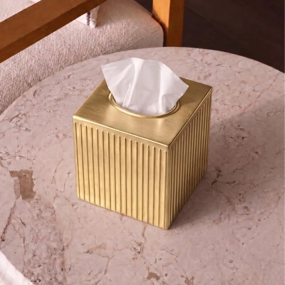Monarch Abode Brushed Gold Metal Square Tissue Box Cover | Decorative Bathroom Accessory for Modern Home Decor - view 7