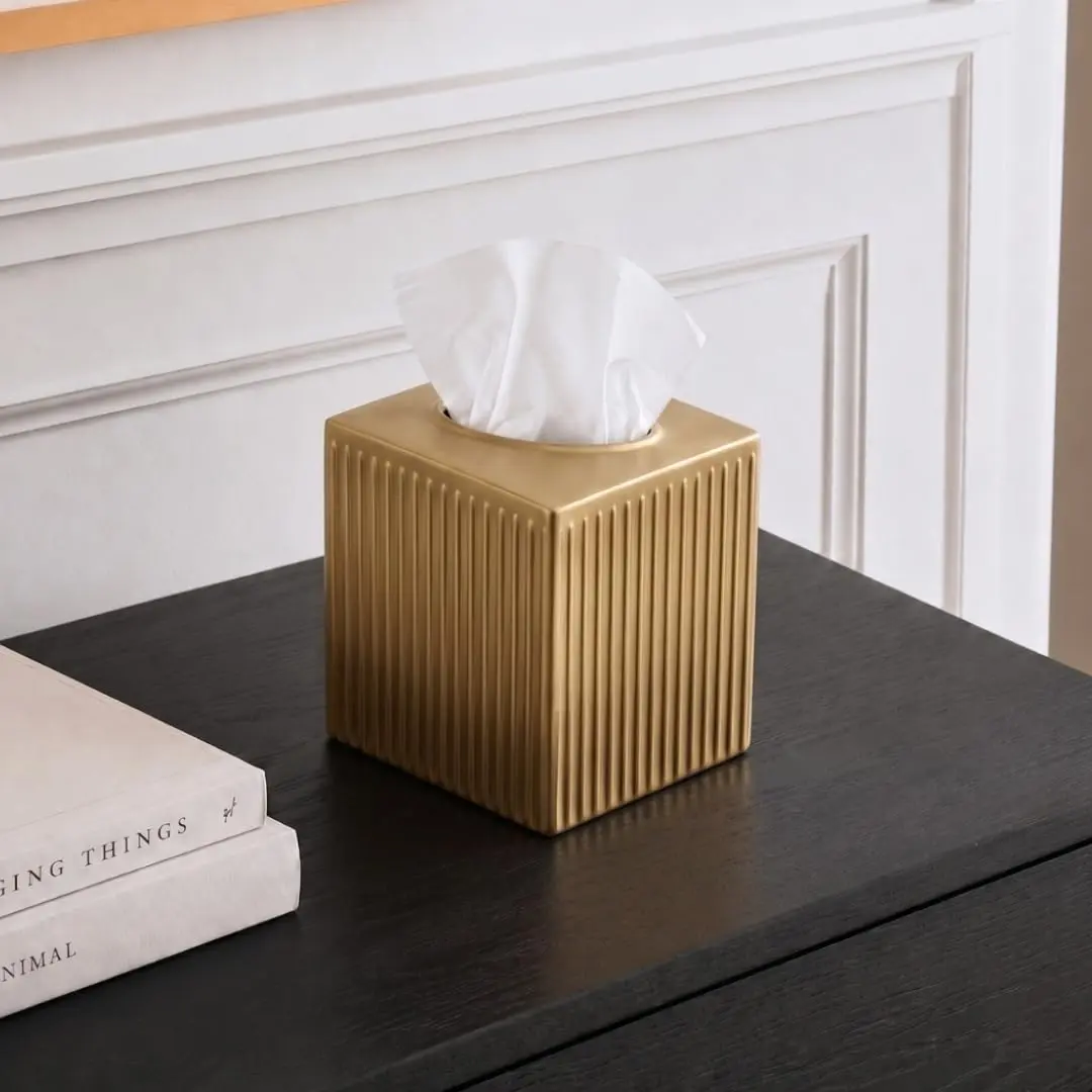 Monarch Abode Brushed Gold Metal Square Tissue Box Cover | Decorative Bathroom Accessory for Modern Home Decor - view 8