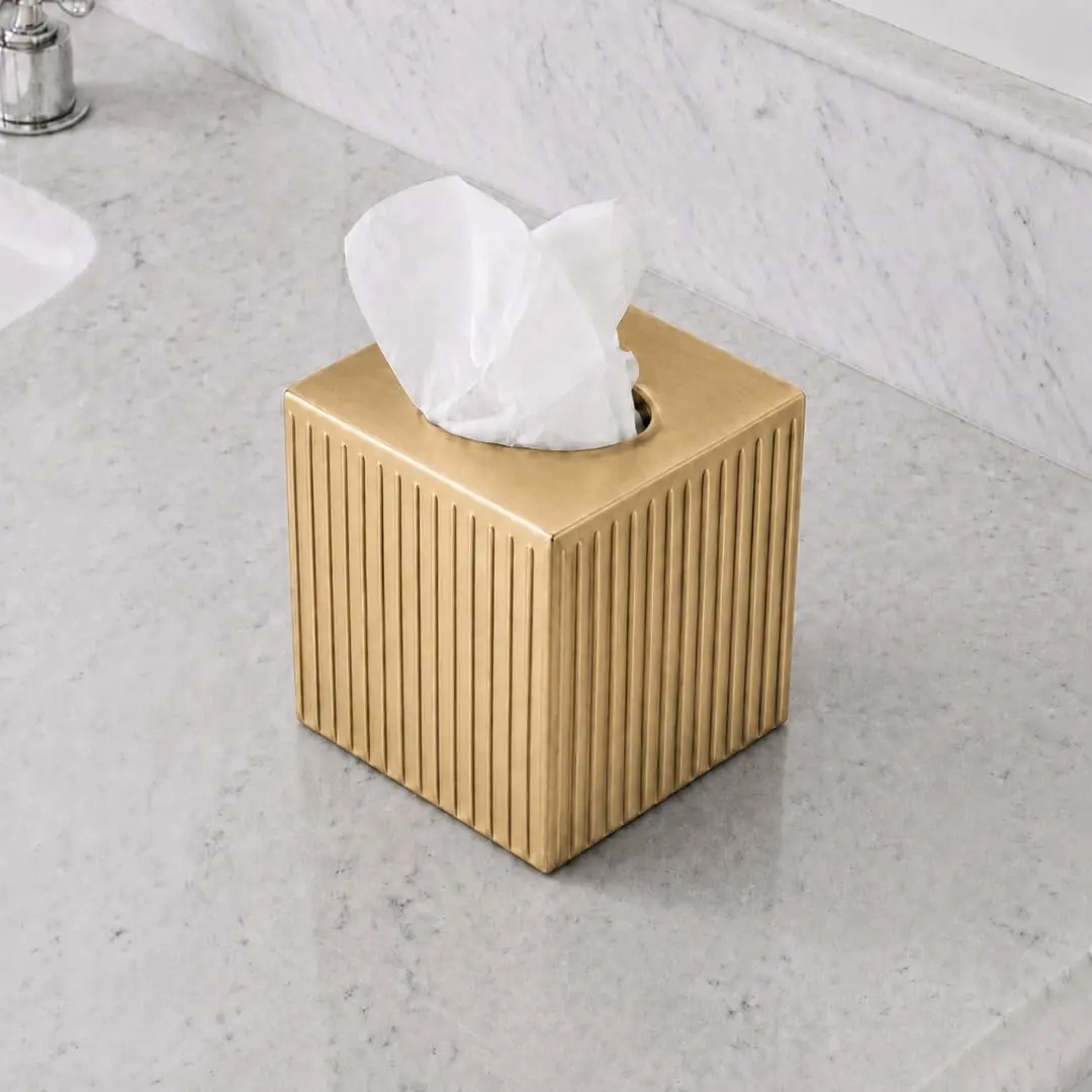 Monarch Abode Brushed Gold Metal Square Tissue Box Cover | Decorative Bathroom Accessory for Modern Home Decor - view 9