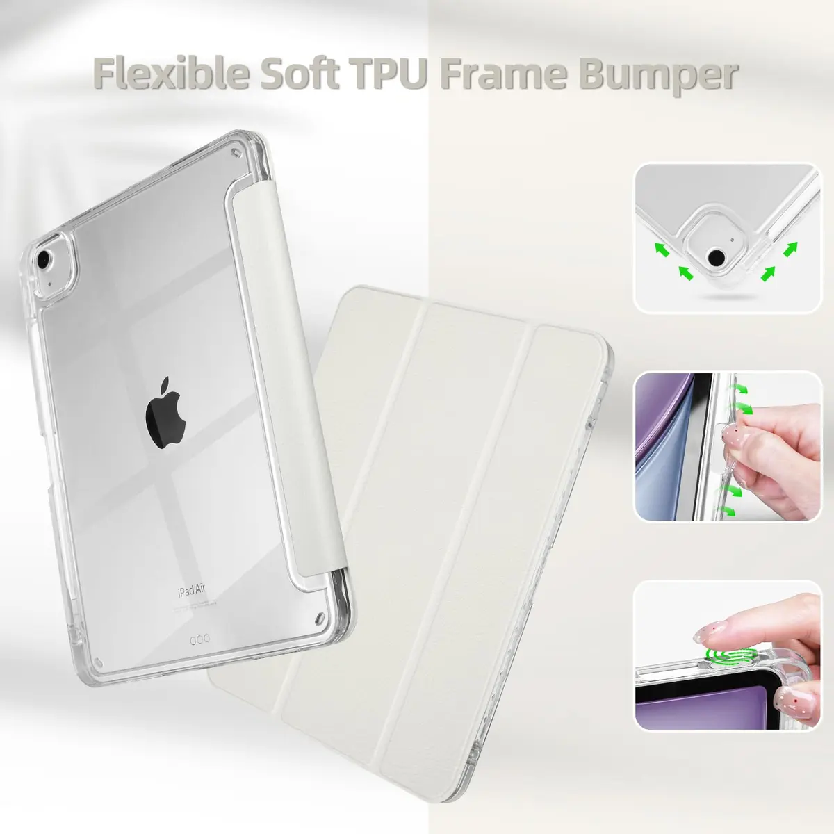 MOROCK Slim Case for iPad Air 13 Inch M4/M3/M2 & iPad Pro 12.9 Inch 6th/5th Gen. with Pencil Holder, White - view 6