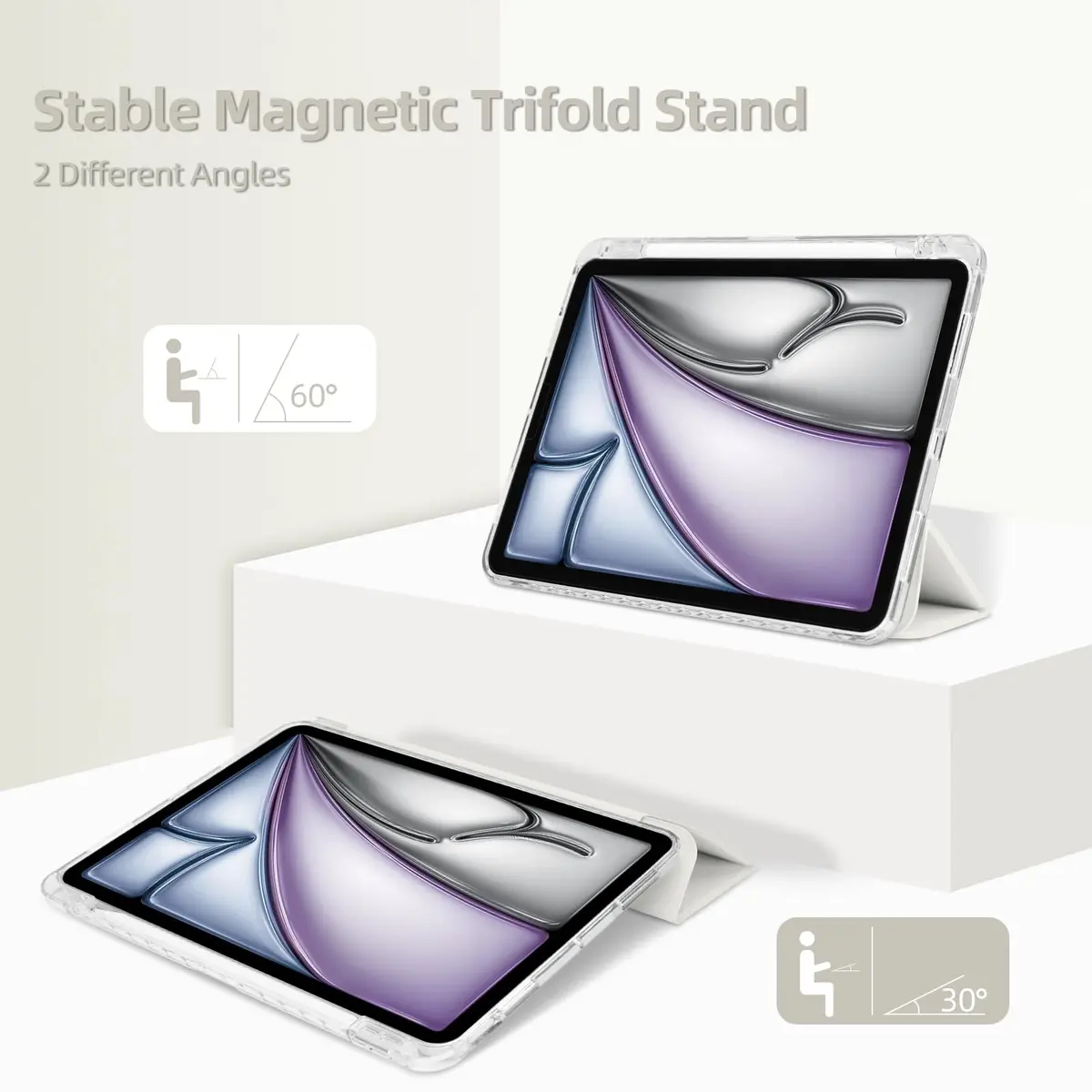 MOROCK Slim Case for iPad Air 13 Inch M4/M3/M2 & iPad Pro 12.9 Inch 6th/5th Gen. with Pencil Holder, White - view 7