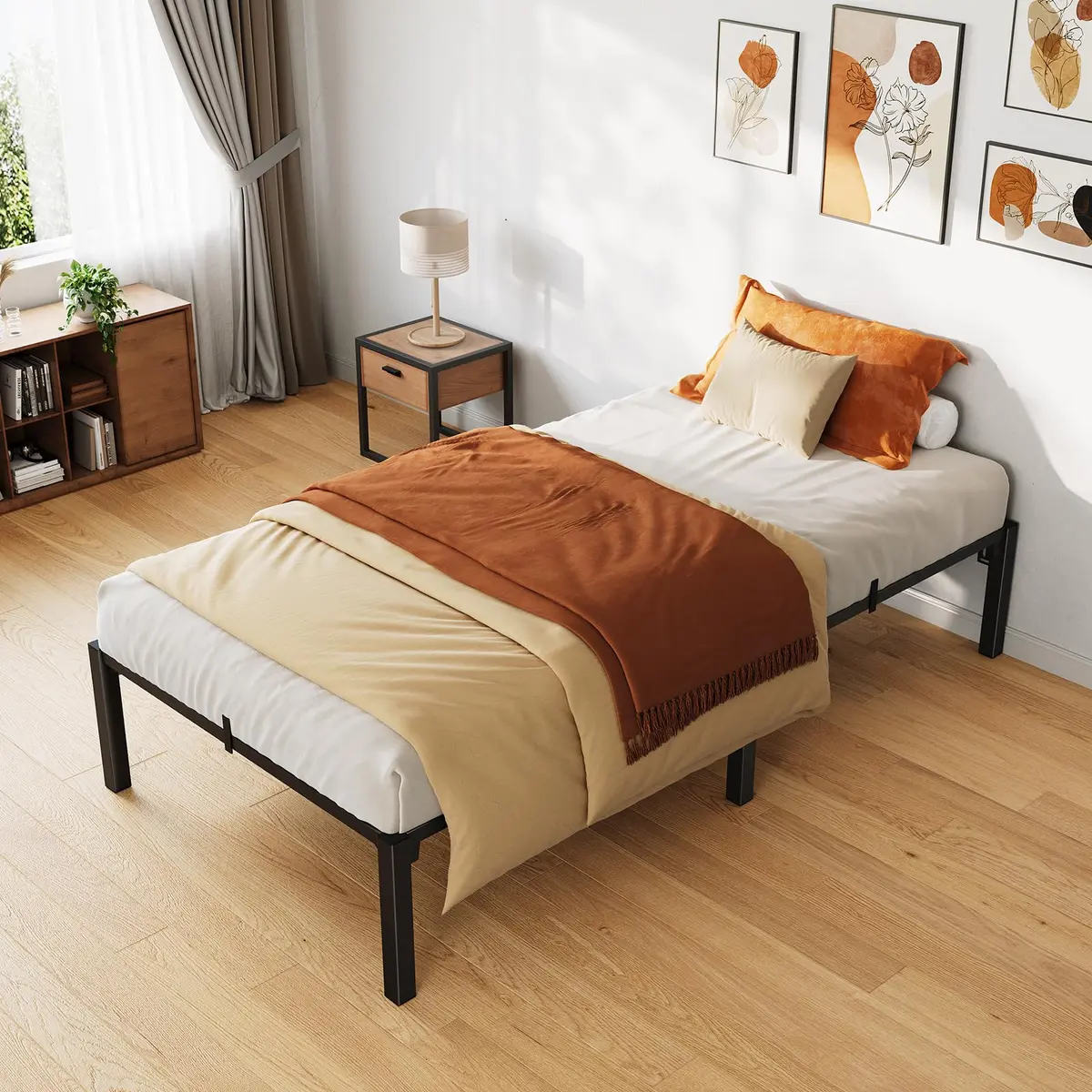 SLEKVERSA Twin Bed Frame 14 Inch High Platform with Storage Support Steel Support - main product image