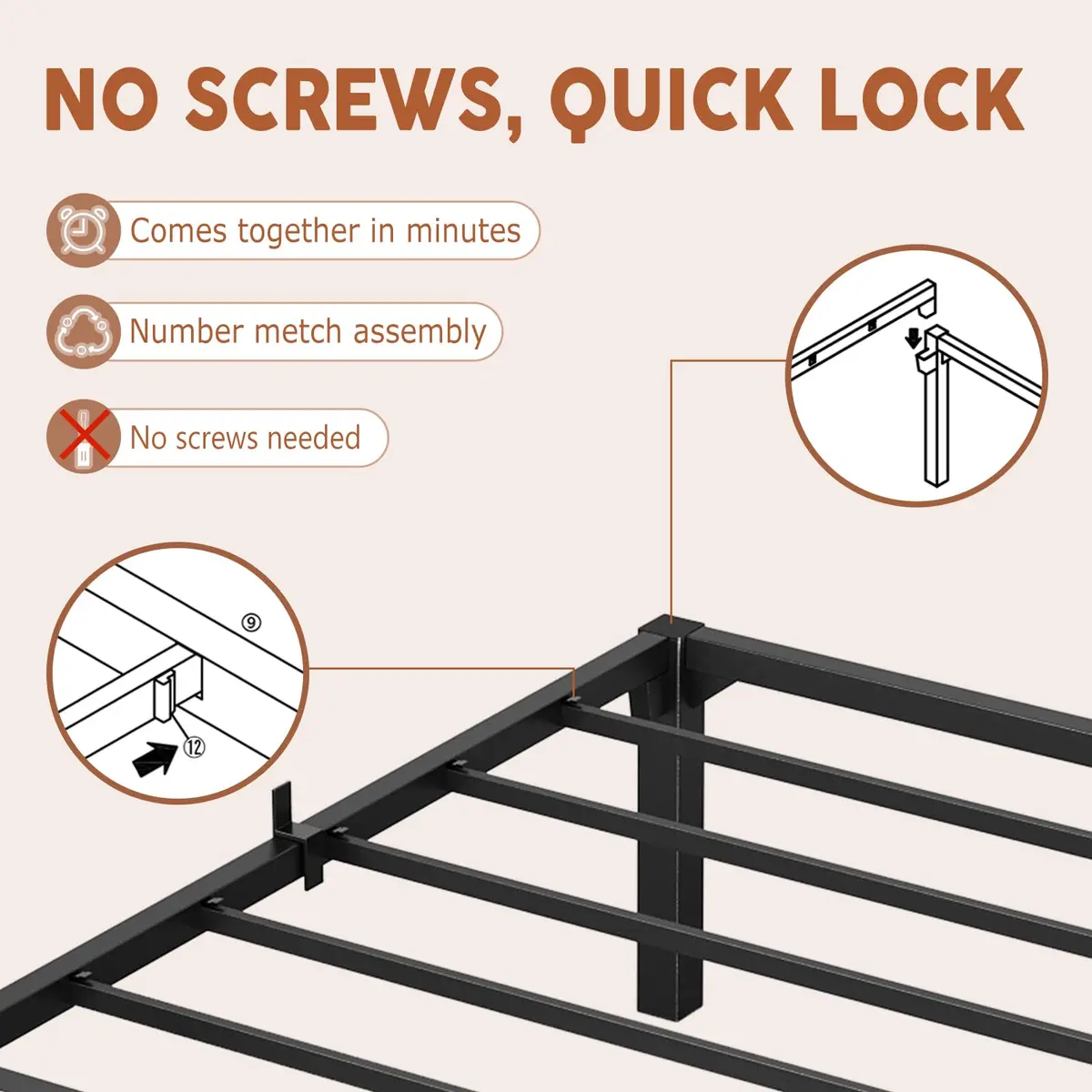 SLEKVERSA Twin Bed Frame 14 Inch High Platform with Storage Support Steel Support - view 6