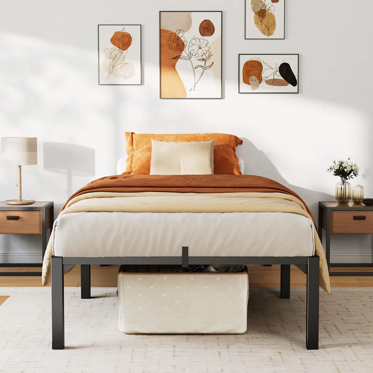 SLEKVERSA Twin Bed Frame 14 Inch High Platform with Storage Support Steel Support - view 7