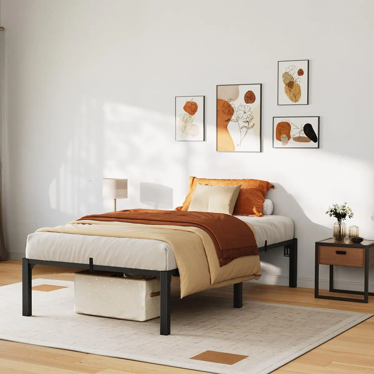 SLEKVERSA Twin Bed Frame 14 Inch High Platform with Storage Support Steel Support - view 8