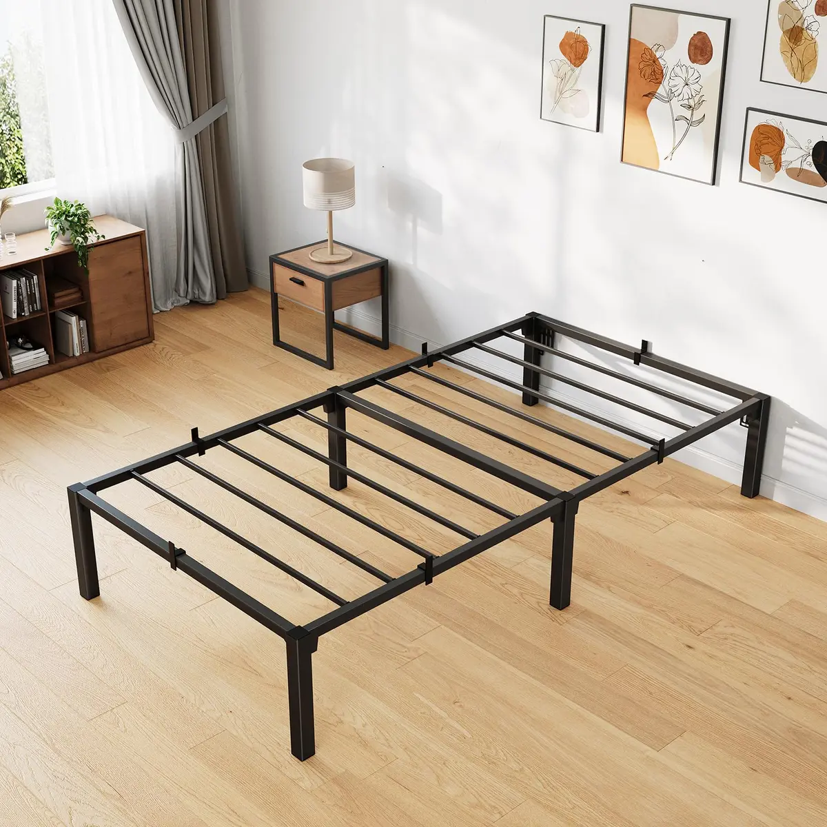 SLEKVERSA Twin Bed Frame 14 Inch High Platform with Storage Support Steel Support - view 9