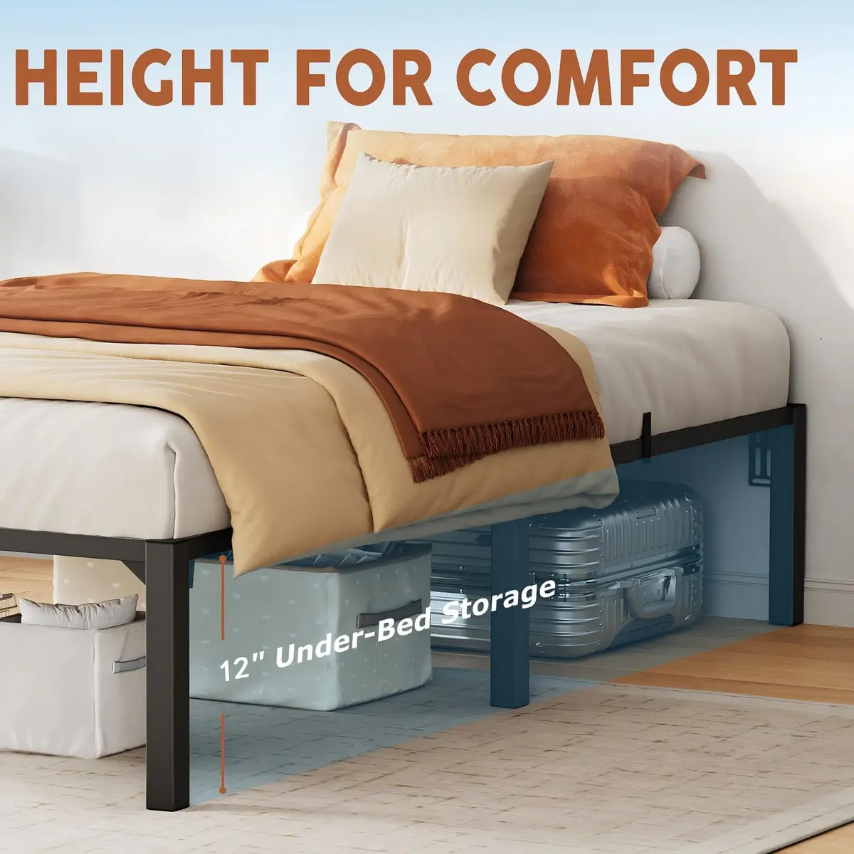 SLEKVERSA Twin Bed Frame 14 Inch High Platform with Storage Support Steel Support - view 3
