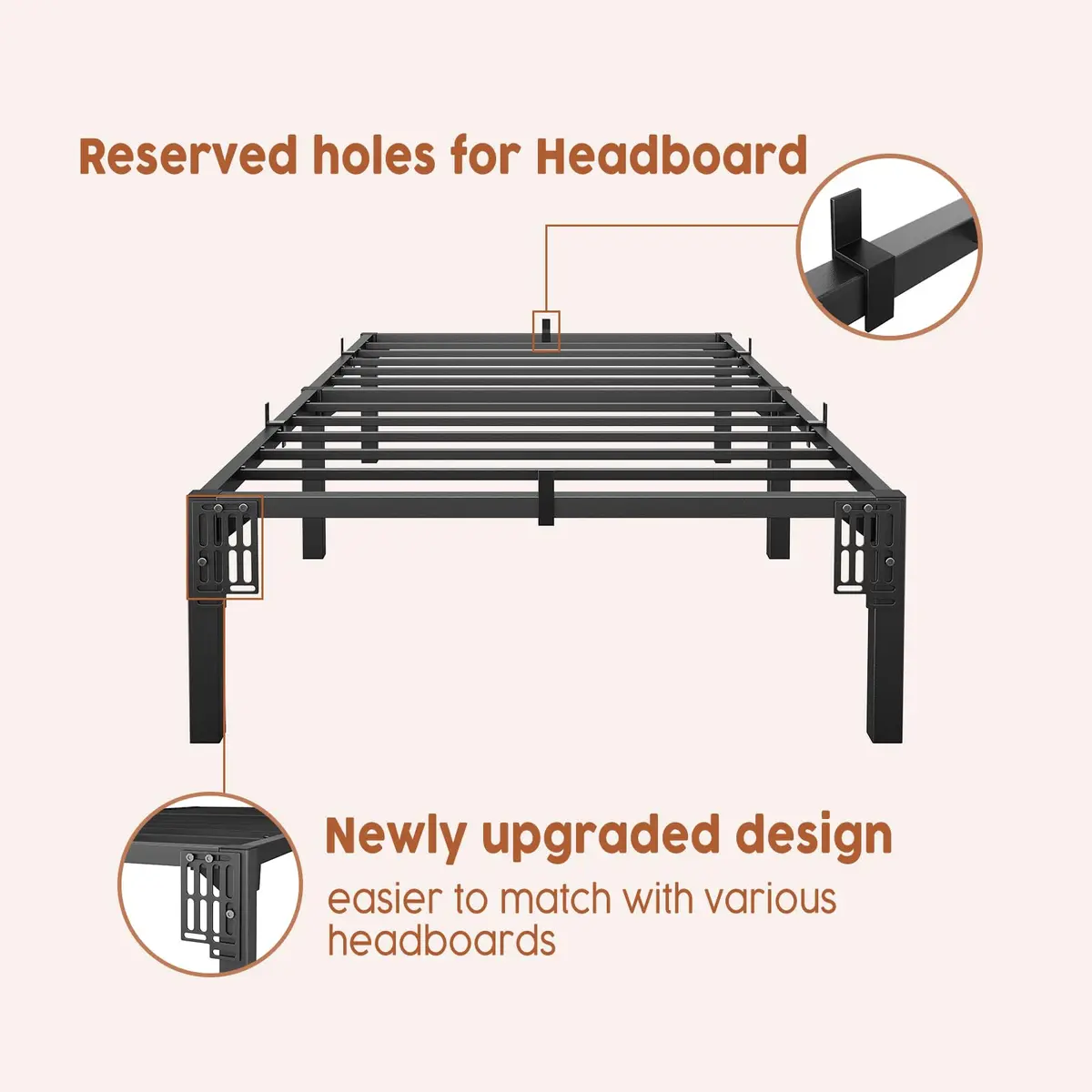 SLEKVERSA Twin Bed Frame 14 Inch High Platform with Storage Support Steel Support - view 4