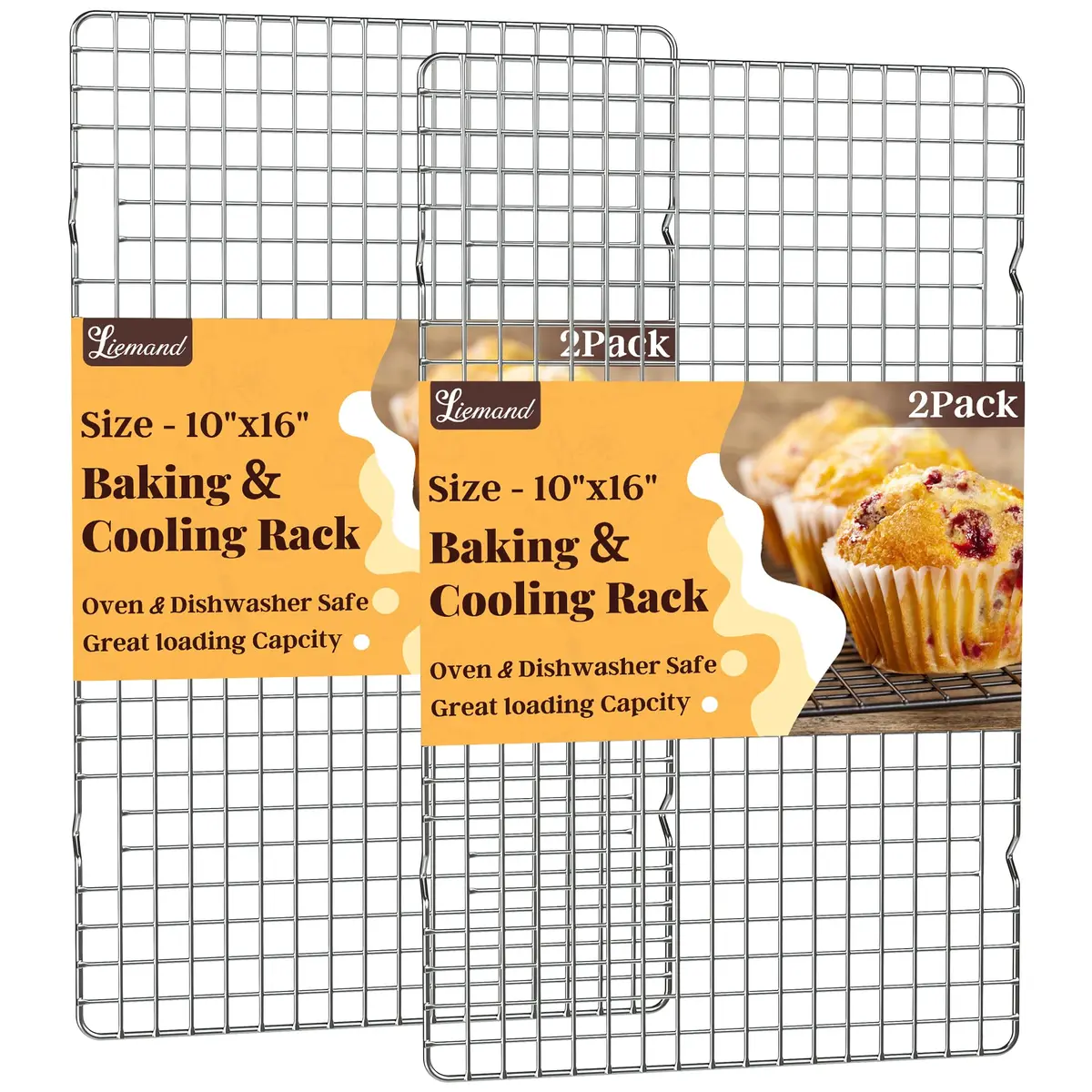 LIEMAND 2 PCS Grid Wire Baking Cooling Racks 25cm x 40cm (10" x 16") | Oven Safe Stainless Steel Cooling Rack for Baking & Roasting - main product image
