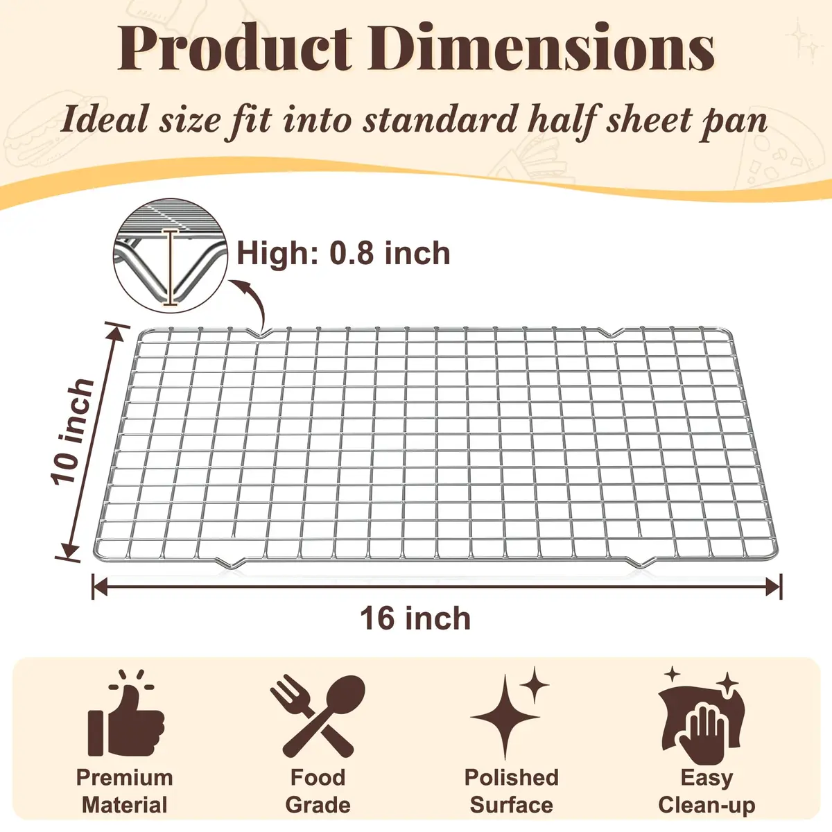 LIEMAND 2 PCS Grid Wire Baking Cooling Racks 25cm x 40cm (10" x 16") | Oven Safe Stainless Steel Cooling Rack for Baking & Roasting - view 2