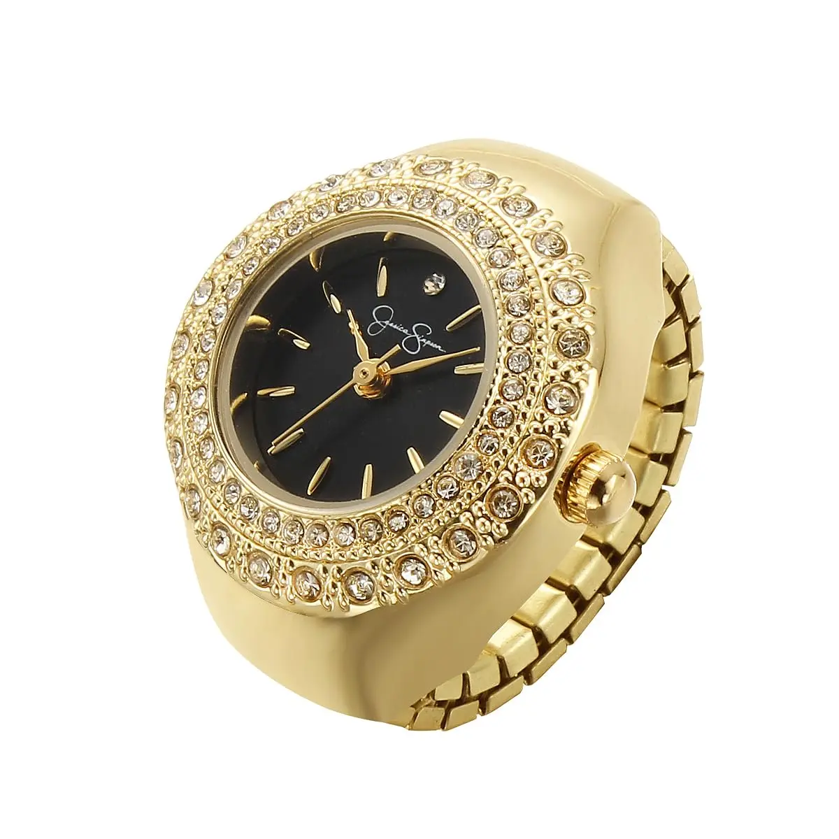 Jessica Simpson Women's Gold Adjustable Ring Watch – Crystal Bezel, Quartz Analog Mini Dial, Stretch Band Fashion Jewelry Accessory - main product image