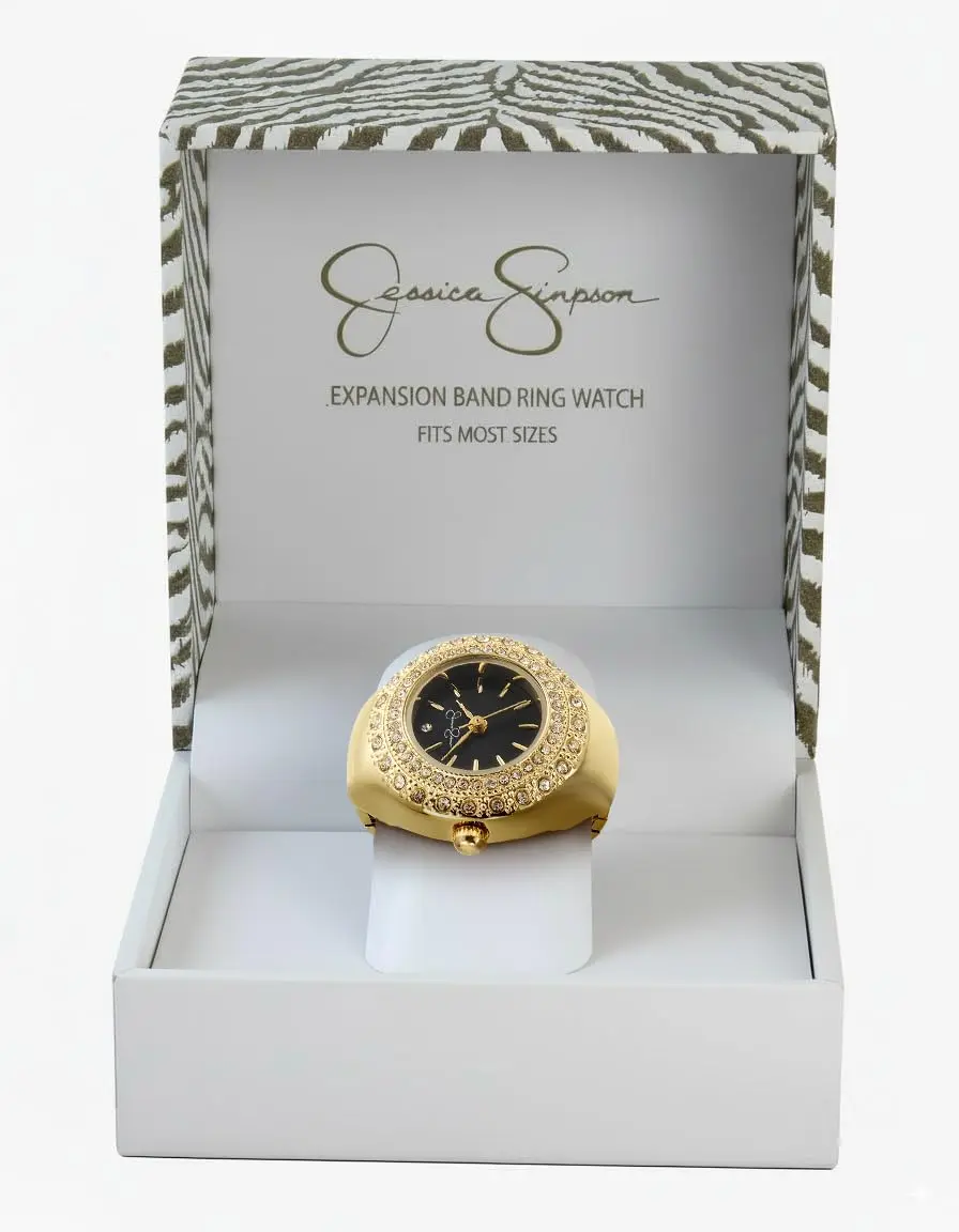Jessica Simpson Women's Gold Adjustable Ring Watch – Crystal Bezel, Quartz Analog Mini Dial, Stretch Band Fashion Jewelry Accessory - view 9