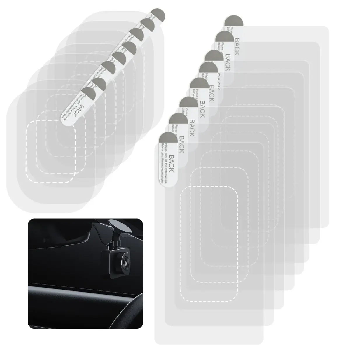 GUGUMO 16-Pack Dash Cam Windshield Sticker Kit with 2 Sizes | Static Cling for Secure HUD Mounting - main product image