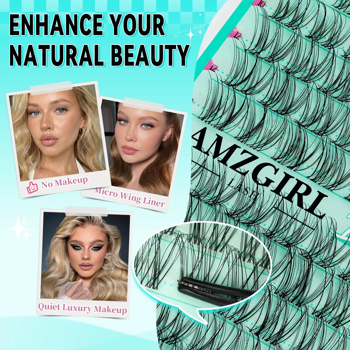 AMZGIRL Natural Lash Clusters Kit, Waterproof&Soft, DIY Lash Extension Kit - view 6