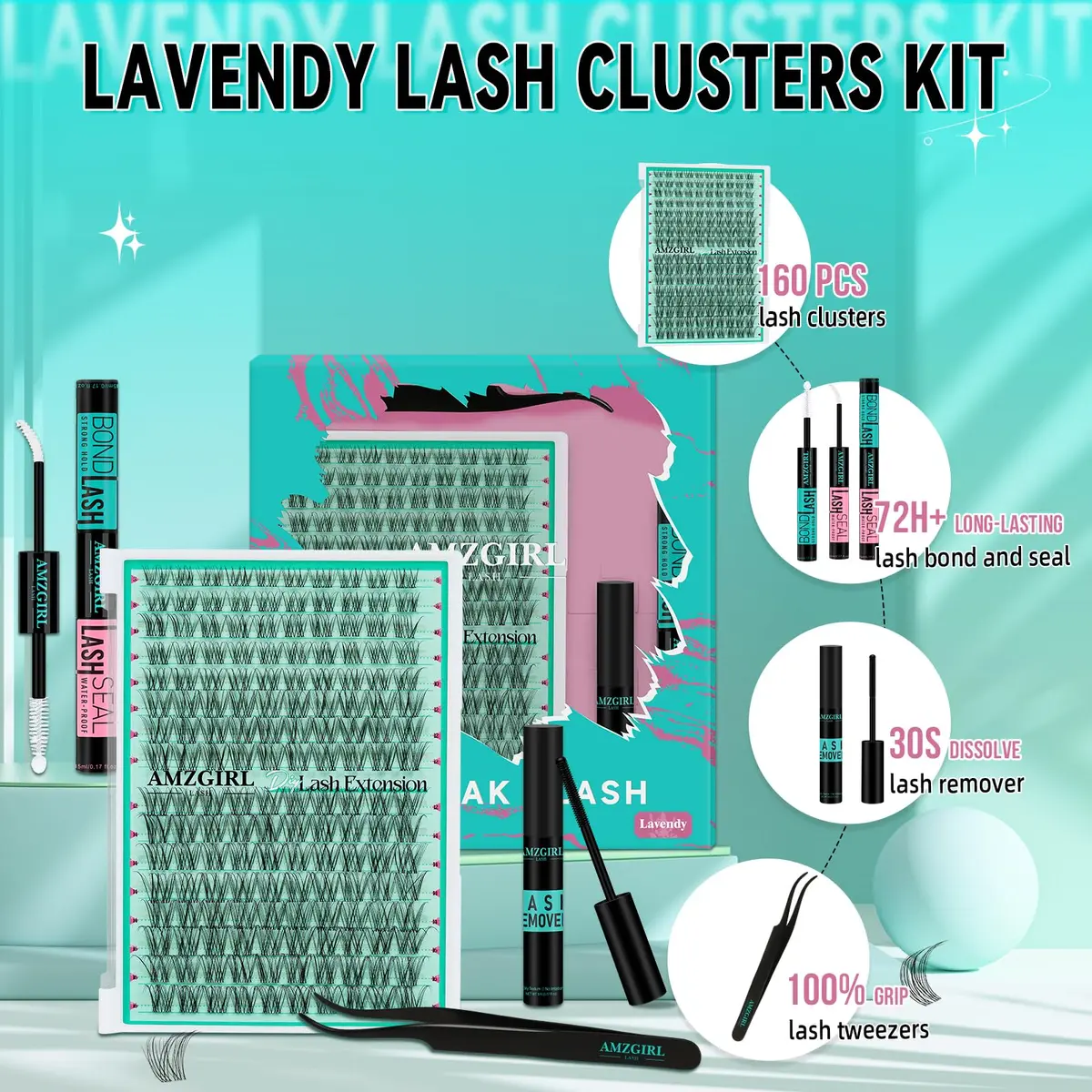AMZGIRL Natural Lash Clusters Kit, Waterproof&Soft, DIY Lash Extension Kit - view 3