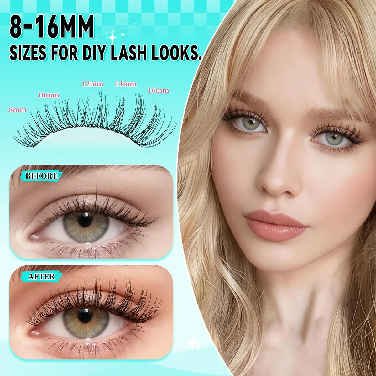 AMZGIRL Natural Lash Clusters Kit, Waterproof&Soft, DIY Lash Extension Kit - view 4
