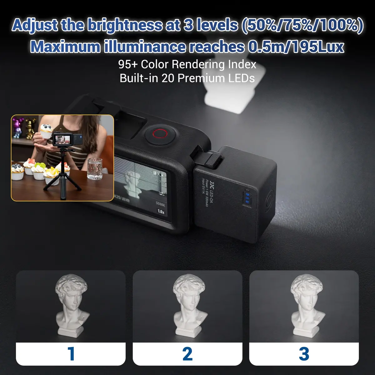 JJC Magnetic LED Light for DJI Osmo Action 5Pro 4 3 | Waterproof, SOS Mode, Rechargeable - view 3