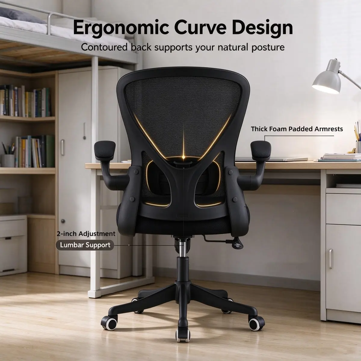 SICHY AGE Ergonomic Office Desk Chair High Back Mesh | Adjustable Lumbar & Flip-Up Armrests - view 6