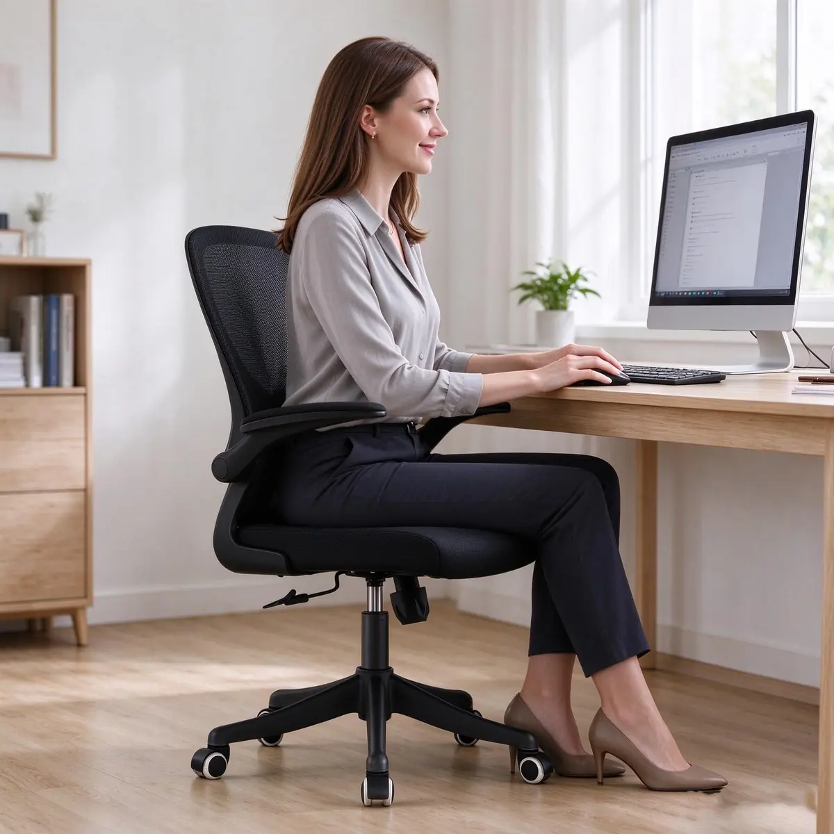 SICHY AGE Ergonomic Office Desk Chair High Back Mesh | Adjustable Lumbar & Flip-Up Armrests - view 3