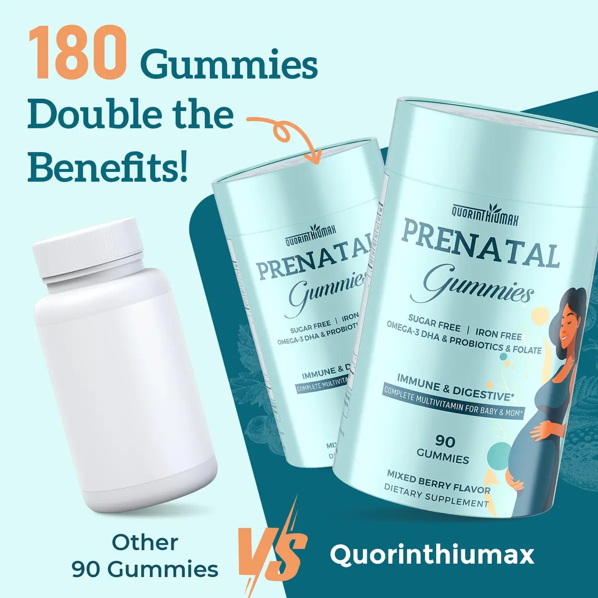 Quorinthiumax Prenatal Gummies Sugar Free 90 Count | Vegan, DHA & Probiotics Support for Expecting Moms - view 5