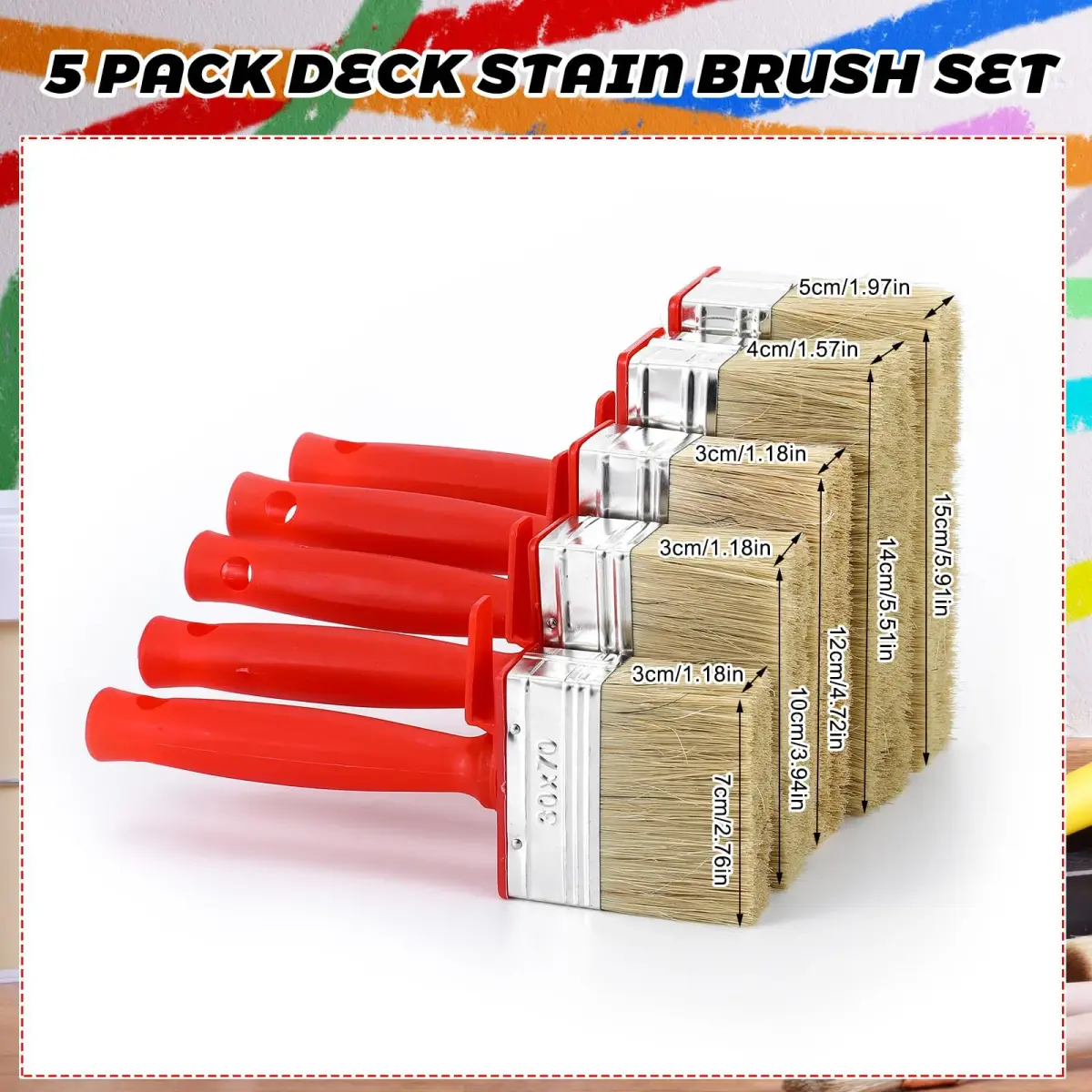 Hoolerry 5 Pcs Assorted Paint Brushes Set | 3" (70mm) to 6" (150mm) for Deck, Walls, Fences - view 2
