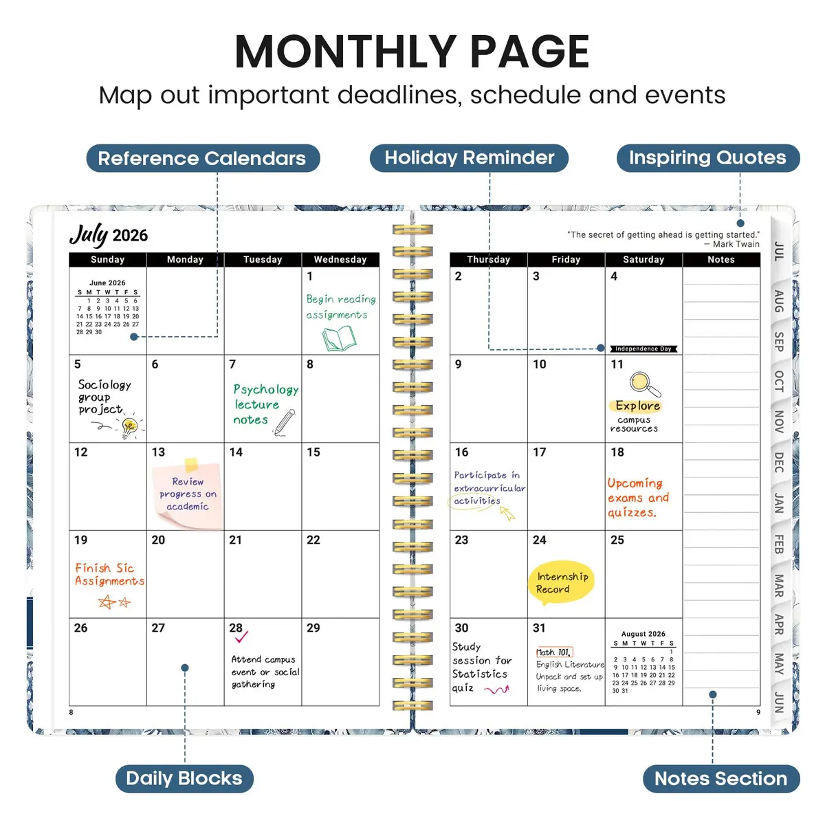 Taja Academic Planner 2026-2027, July 2026 - June 2027, 8.5 x 11 Inches | Monthly & Weekly Layouts for Students & Professionals - view 2