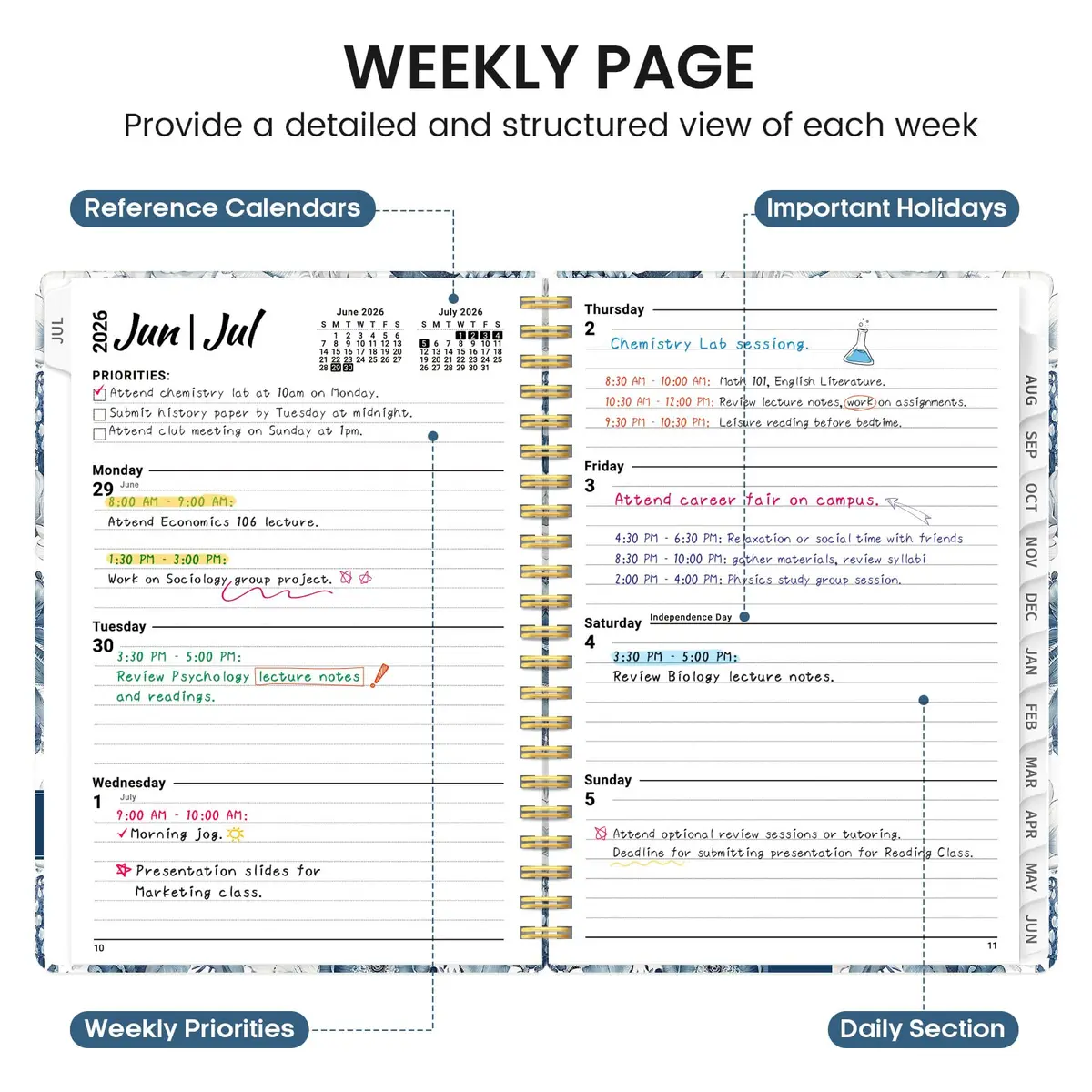 Taja Academic Planner 2026-2027, July 2026 - June 2027, 8.5 x 11 Inches | Monthly & Weekly Layouts for Students & Professionals - view 3