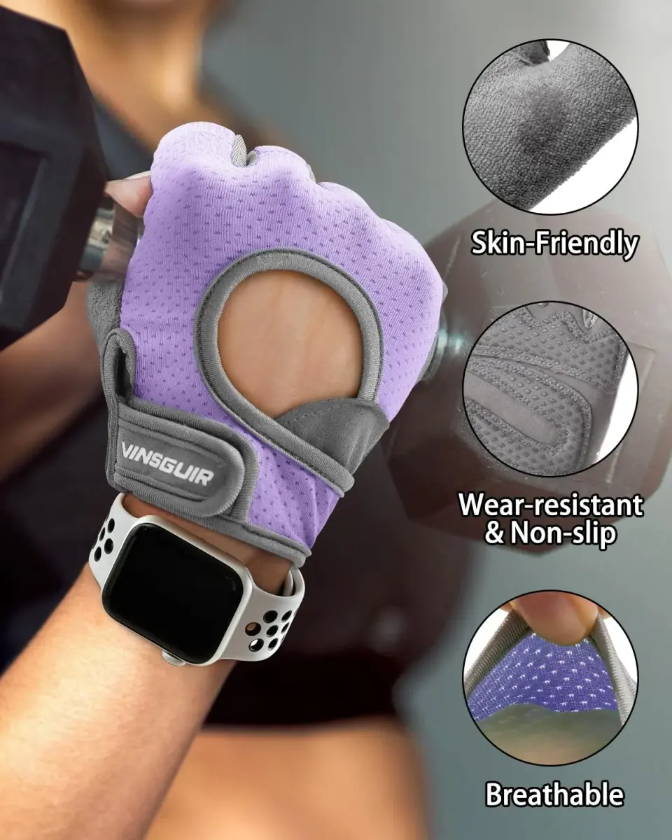 VINSGUIR Lavender/Gray Workout Gloves for Women & Men - Small Size - view 3