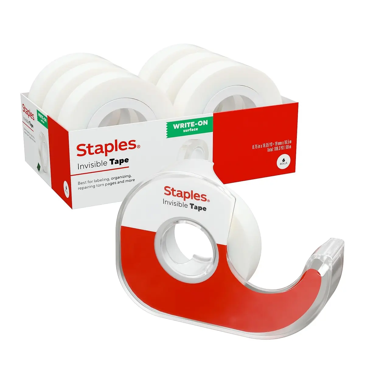 Staples Invisible Clear Tape with Dispenser 0.75in x 18yds | Seamless Office Adhesive - main product image