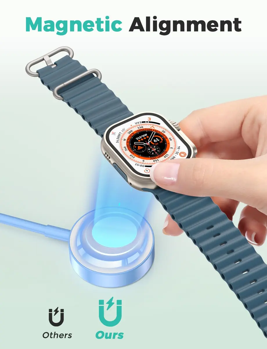 Amasuki Blue USB C Magnetic Fast Charging Cable for Apple Watch 1m (3.3ft) | Compatible with Series 1-10 & Ultra - view 3
