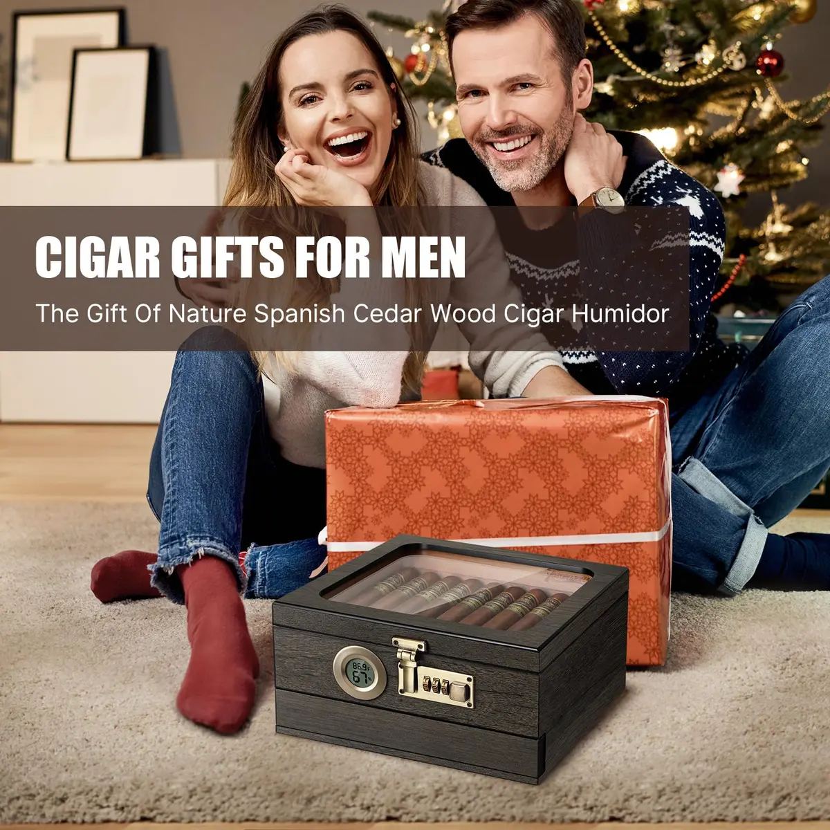 Tesonway Cedar Wood Cigar Humidor with Glass Top & Digital Hygrometer, 20-45 Cigar Capacity | Imported for India - view 9