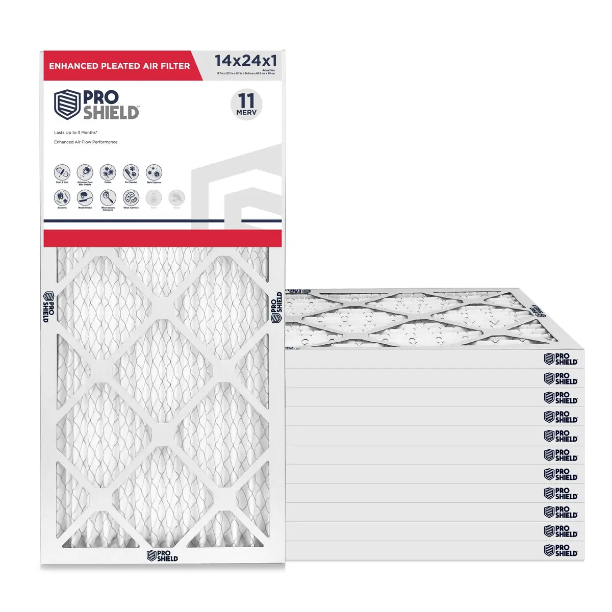 ProShield 14x24x1 MERV 11 Pleated HVAC Air Filter 12-Pack | Captures 90% of Particles 1-3 Microns - main product image