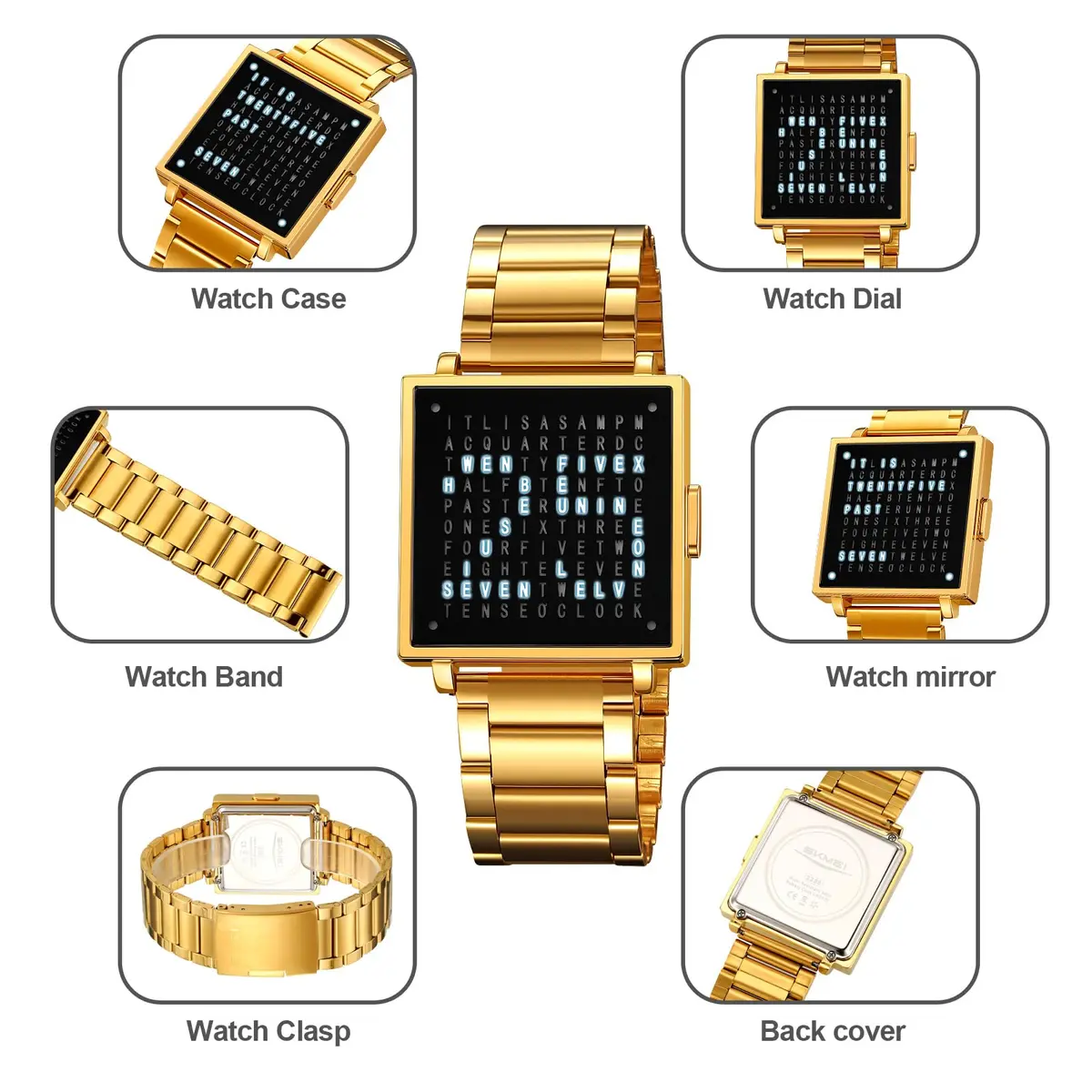 Gosasa Square Men's Luxury Watch 36mm Alloy Case Leather Strap | Water-Resistant & Elegant (Black B) - view 5