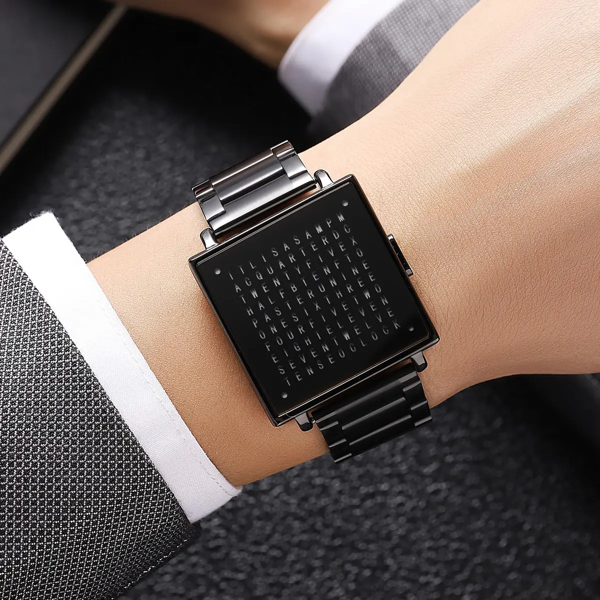 Gosasa Square Men's Luxury Watch 36mm Alloy Case Leather Strap | Water-Resistant & Elegant (Black B) - view 3