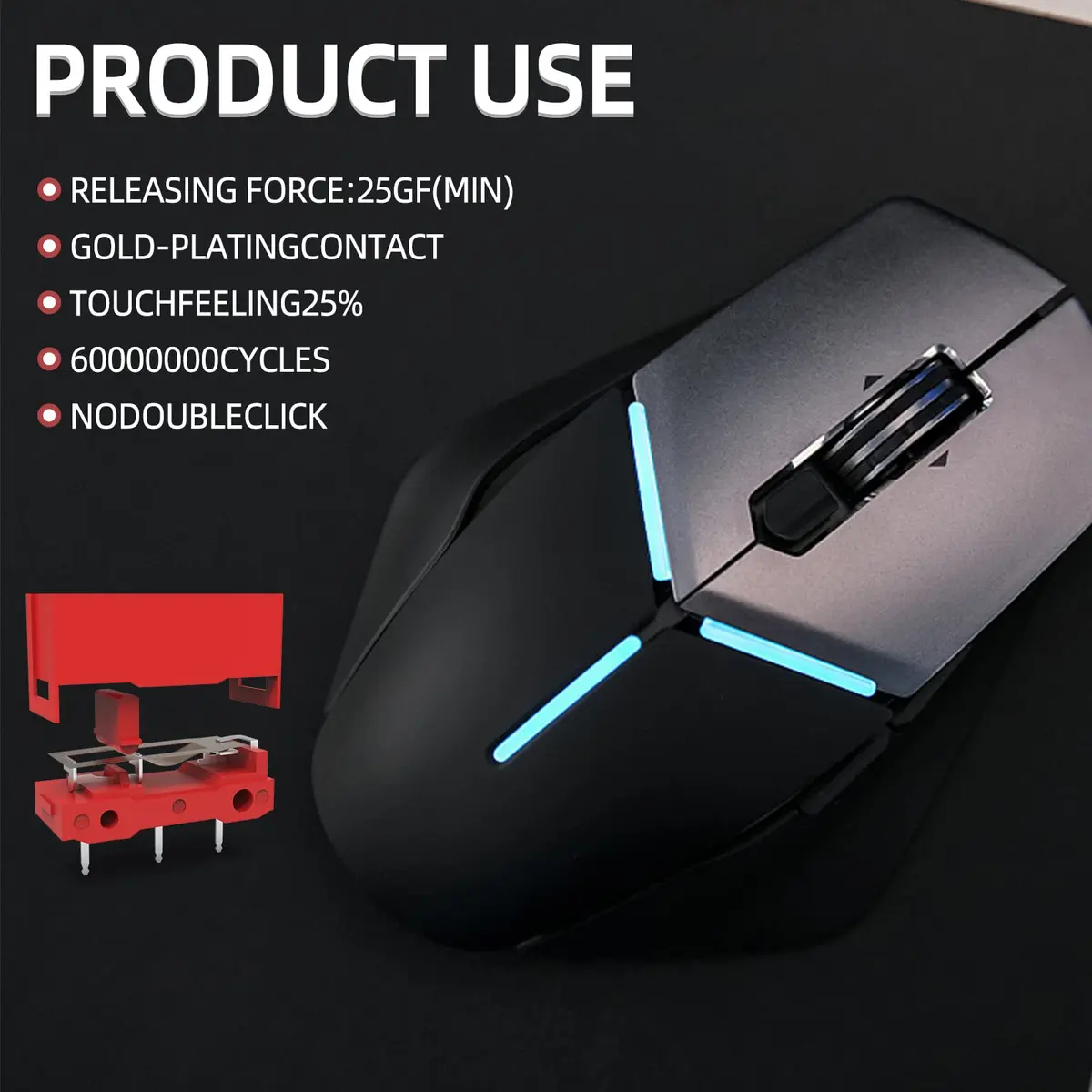 RunJRX 10Pcs Kailh GM4.0 Micro Switches, Red for Gaming Mouse | Over 60M Cycles - view 6