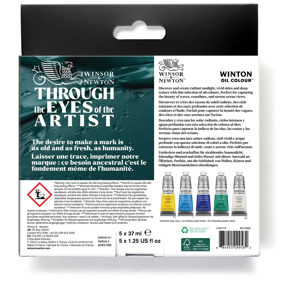 Winsor & Newton Winton Oil Color Paint Set, Seascape, 5 x 37ml Tubes | Vibrant, Lightfast & Large Volume - view 6