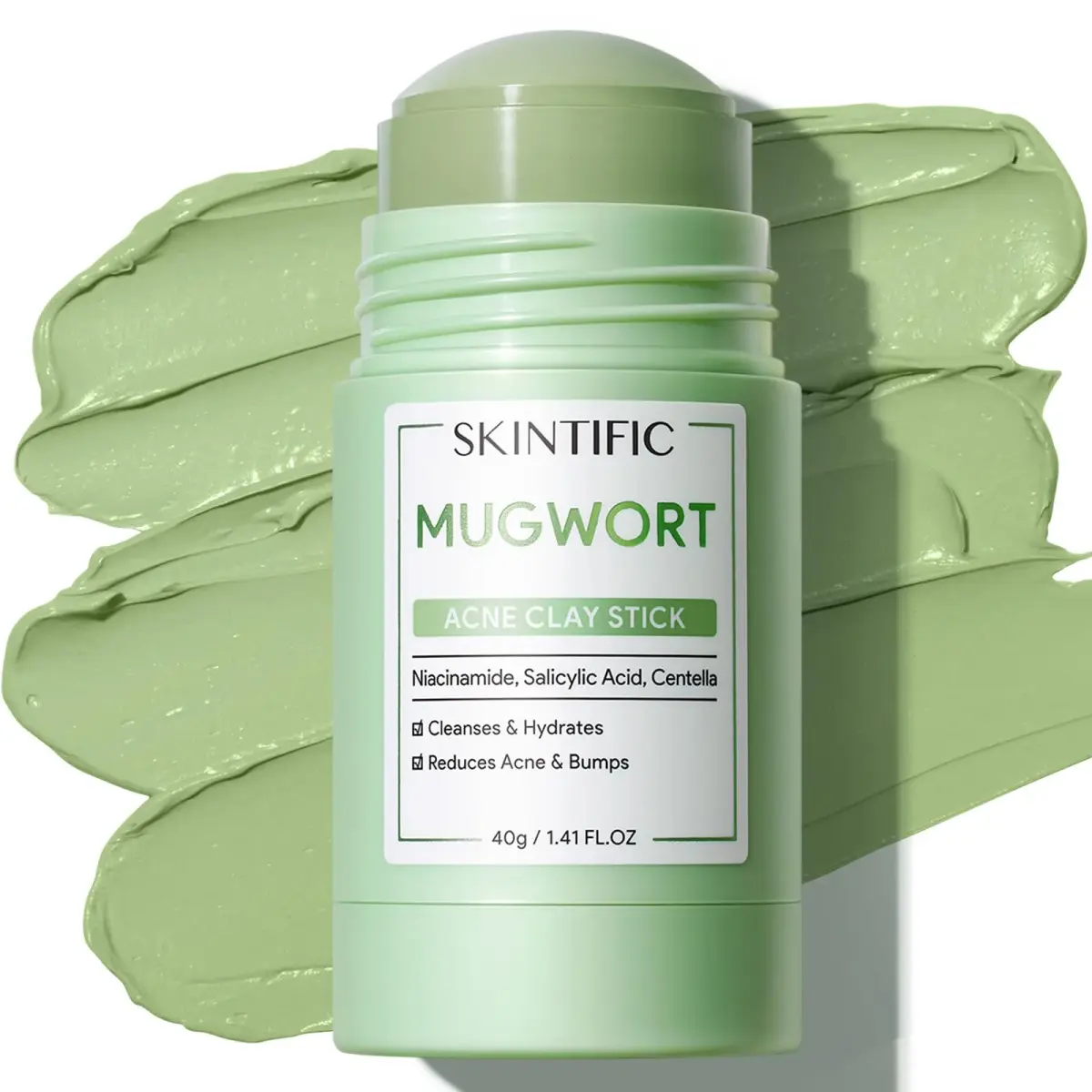 SKINTIFIC Mugwort Clay Stick Face Mask with Centella & Salicylic Acid | Calms Redness & Pores, 40g (1.41 Oz) - main product image