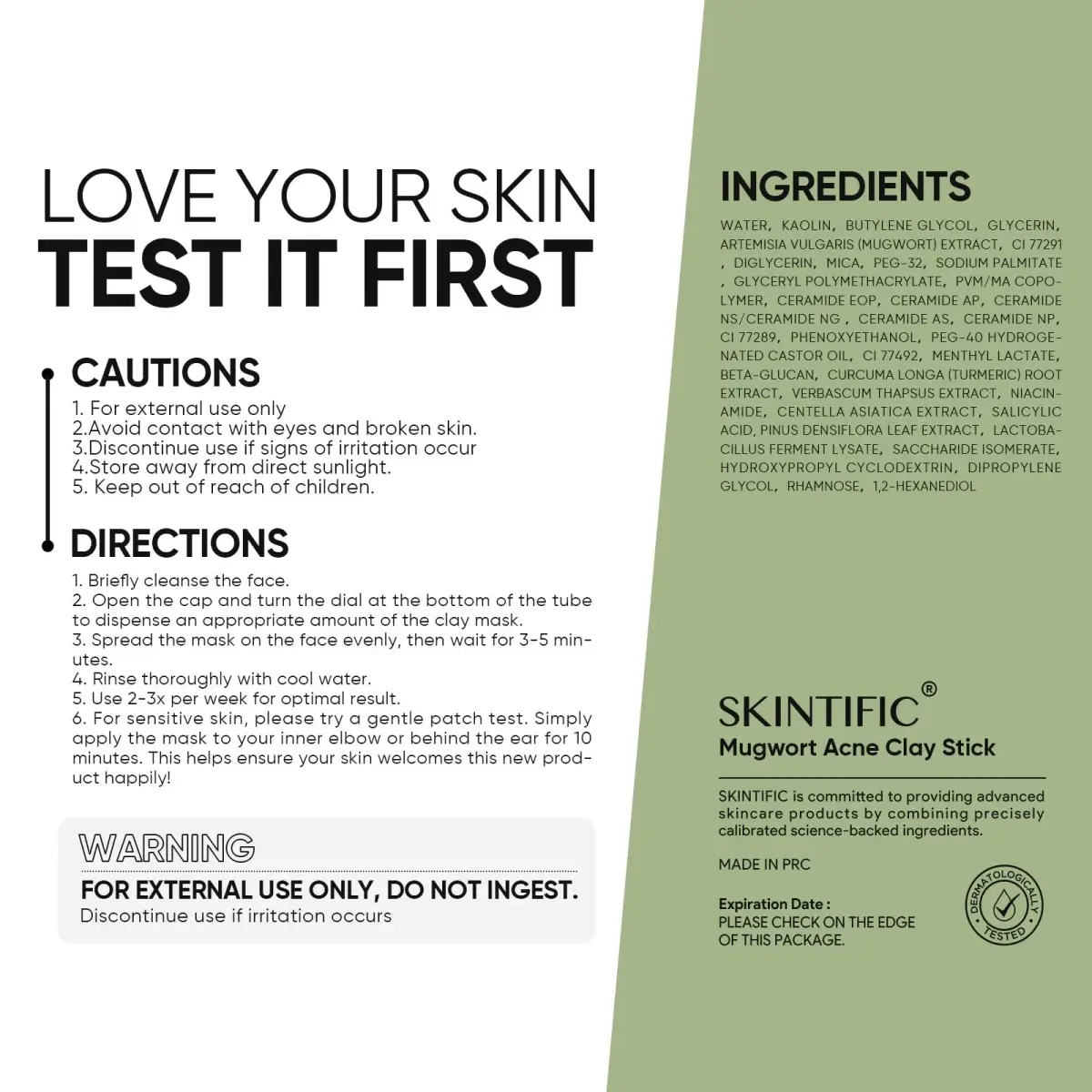 SKINTIFIC Mugwort Clay Stick Face Mask with Centella & Salicylic Acid | Calms Redness & Pores, 40g (1.41 Oz) - view 3