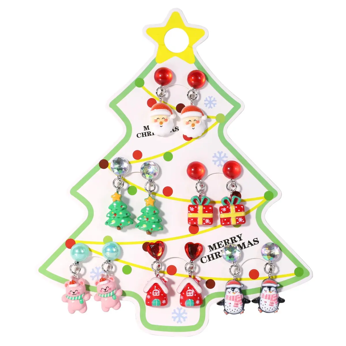 PinkSheep Christmas Clip On Earrings for Little Girls, 6 Pairs | Festive Non-Piercing Holiday Jewelry - main product image
