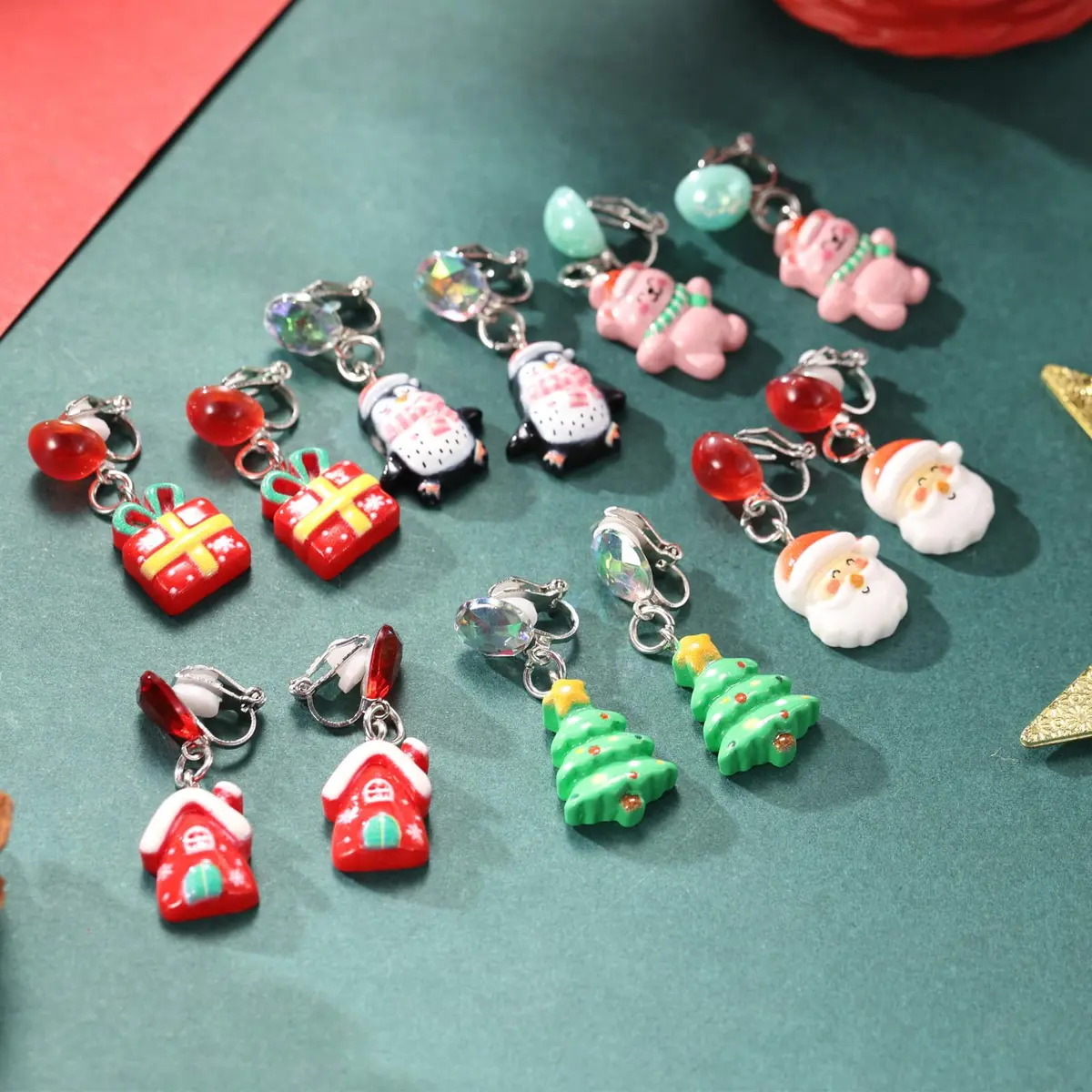 PinkSheep Christmas Clip On Earrings for Little Girls, 6 Pairs | Festive Non-Piercing Holiday Jewelry - view 6