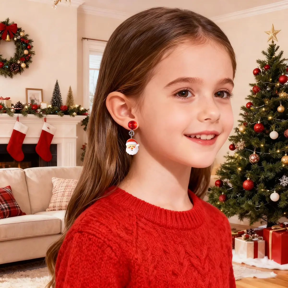 PinkSheep Christmas Clip On Earrings for Little Girls, 6 Pairs | Festive Non-Piercing Holiday Jewelry - view 2
