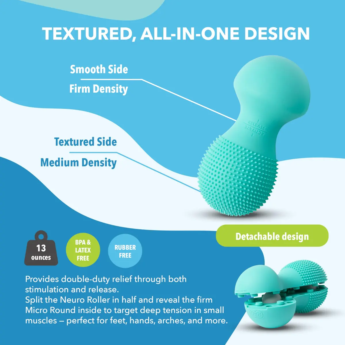 RAD Neuro Roller Foot Massage Roller for Plantar Fasciitis & Recovery – Silicone, Dual-Texture, Built-in Massage Balls, Travel-Ready - view 5