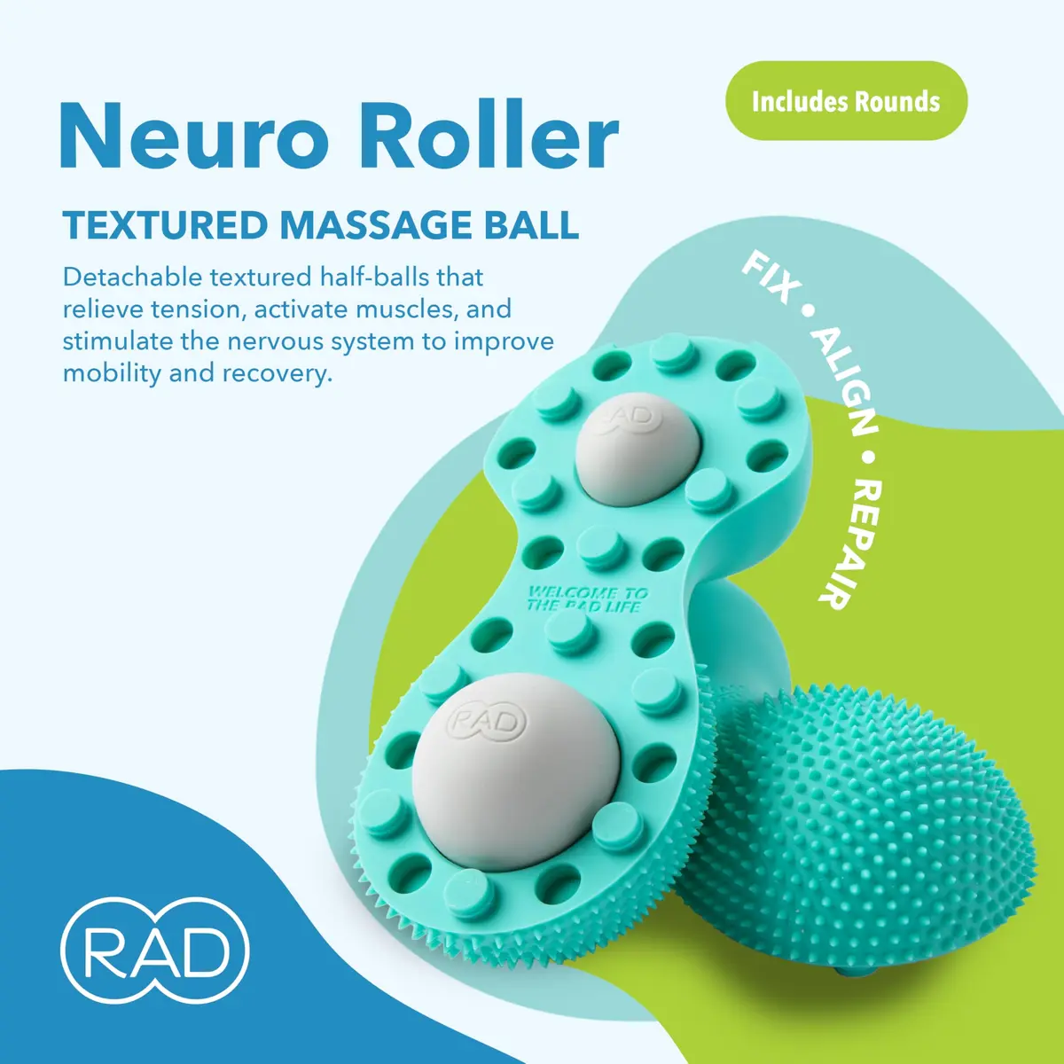 RAD Neuro Roller Foot Massage Roller for Plantar Fasciitis & Recovery – Silicone, Dual-Texture, Built-in Massage Balls, Travel-Ready - view 3