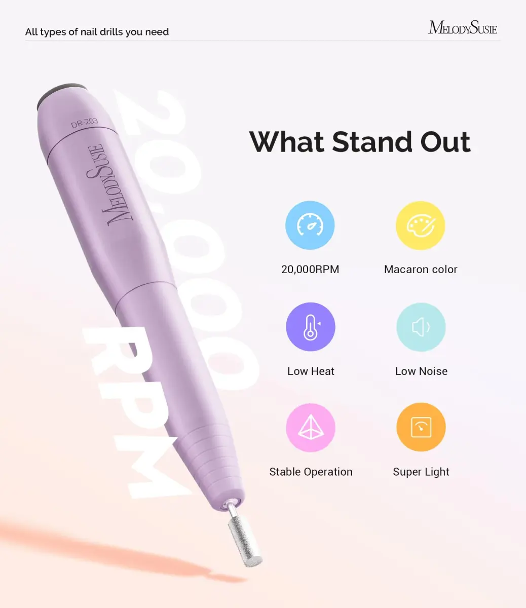 MelodySusie USB Nail Drill PC120I Macaron Purple | 20,000 RPM Portable Electric Nail File for Gentle Nail Prep - view 5