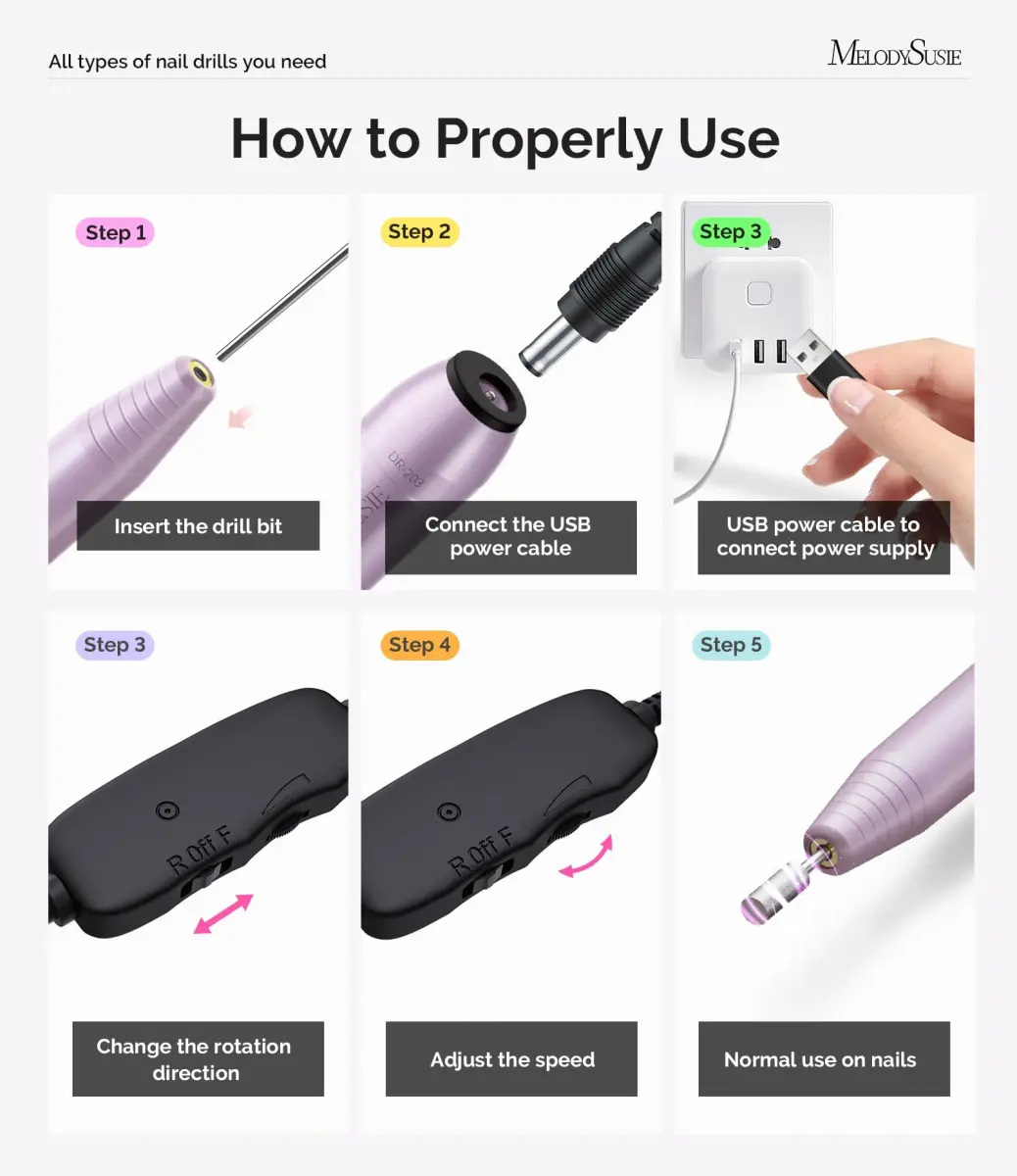 MelodySusie USB Nail Drill PC120I Macaron Purple | 20,000 RPM Portable Electric Nail File for Gentle Nail Prep - view 6