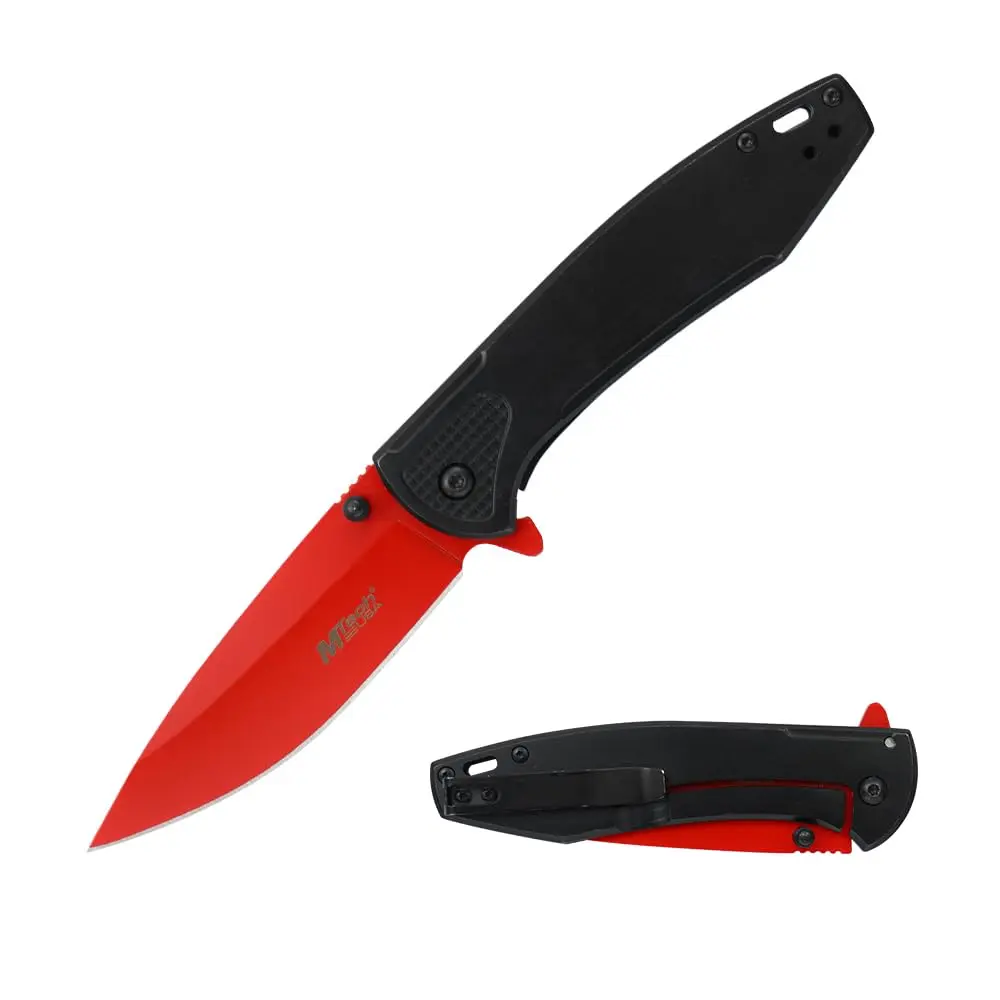 MTECH USA Folding Pocket Knife 8.1 Inch | Red Steel Blade, Aluminum Handle, Frame Lock - main product image