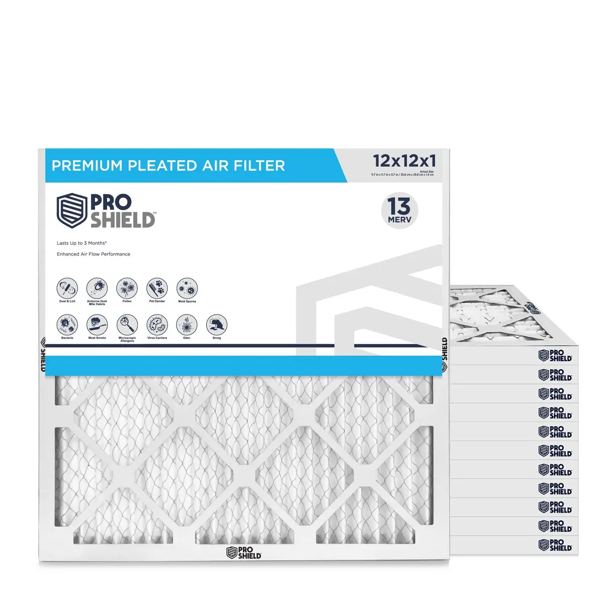 Proshield 12x12x1 MERV 13 Premium Pleated HVAC Air Filter | 12 Pack, Made in USA, High-Efficiency Indoor Air Purification - main product image