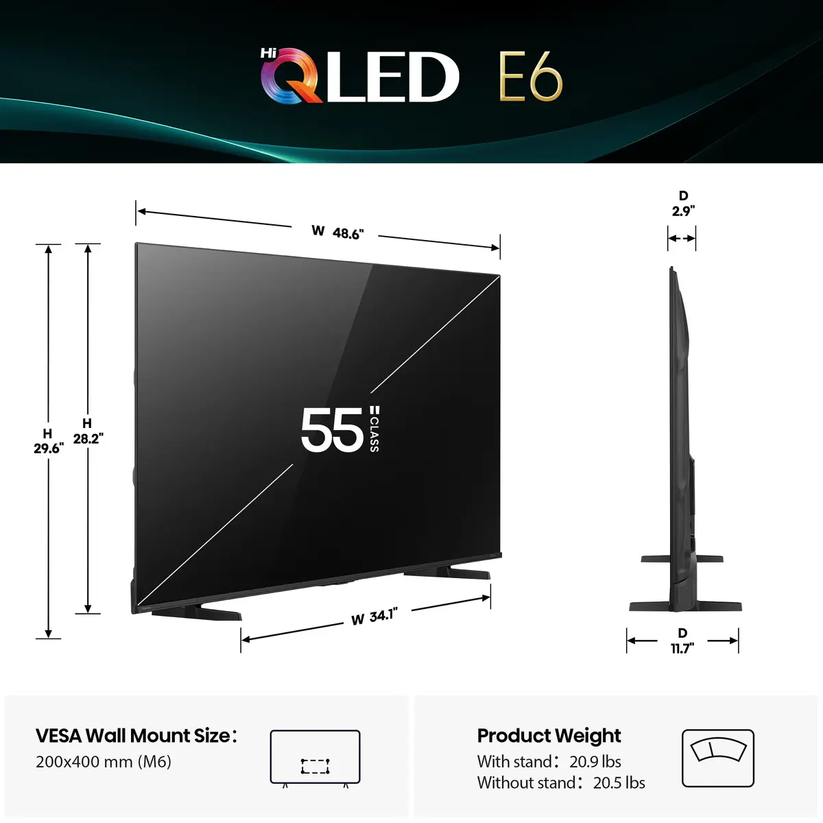 Hisense 55" E6 Cinema Series Hi-QLED 4K UHD Smart Fire TV (55E6QF) - AI Light Sensor, Dolby Vision Atmos, Voice Remote with Alexa - view 3