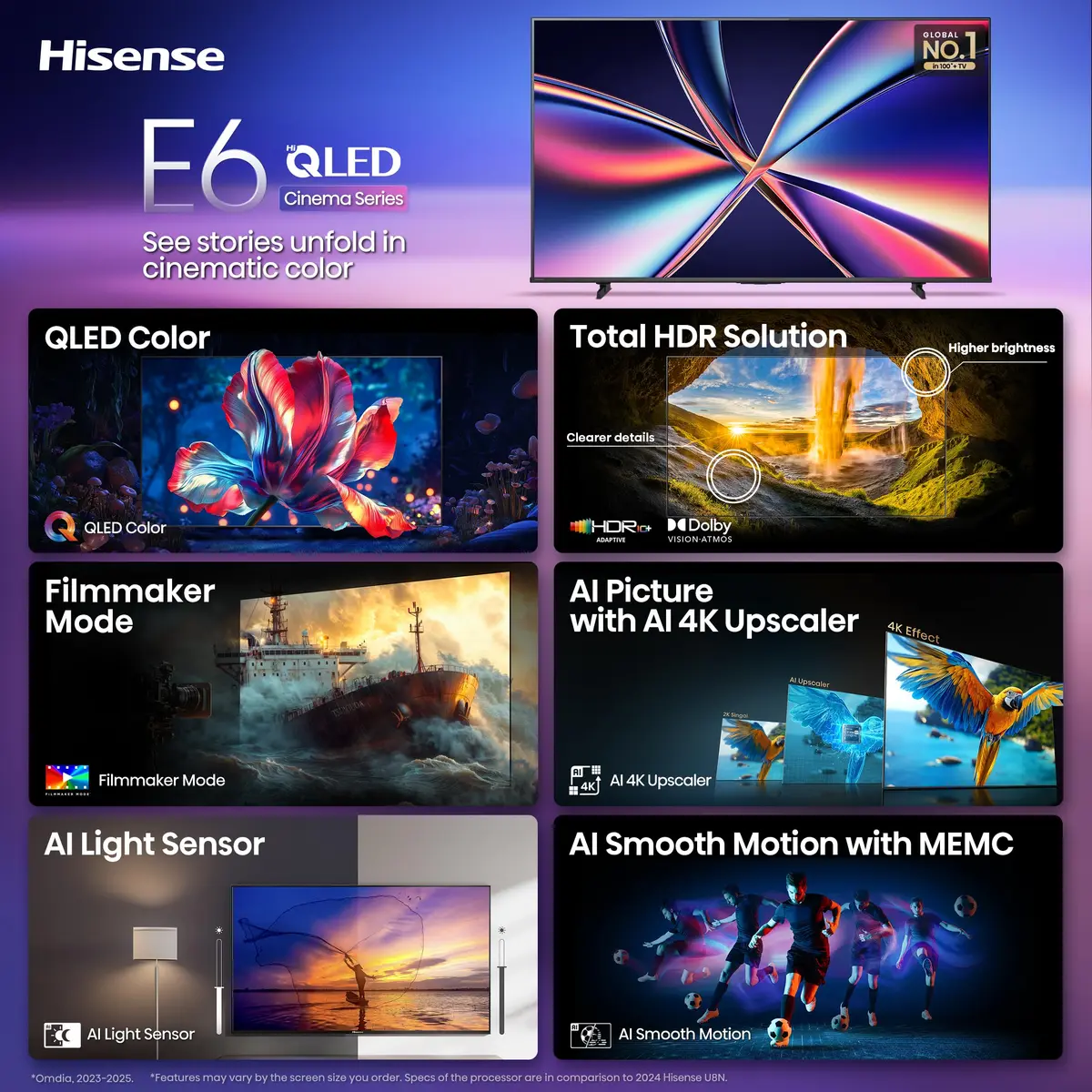 Hisense 55" E6 Cinema Series Hi-QLED 4K UHD Smart Fire TV (55E6QF) - AI Light Sensor, Dolby Vision Atmos, Voice Remote with Alexa - view 4